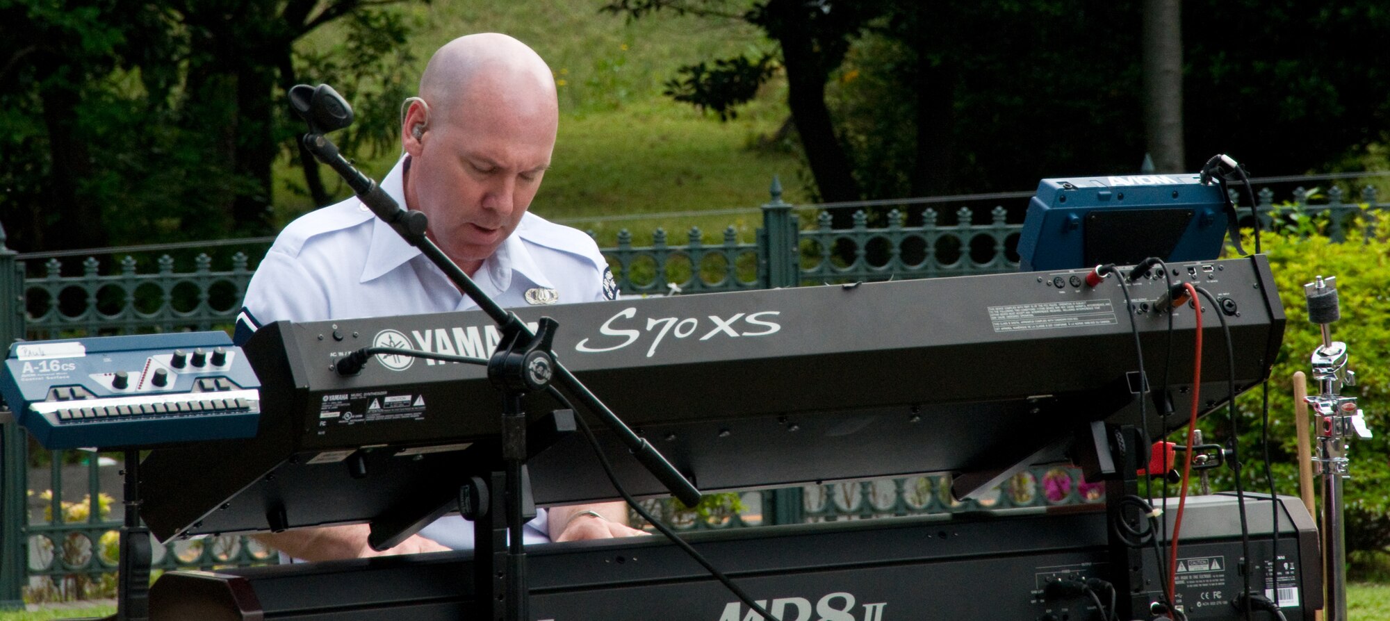 NERIMA CITY, Japan -- Master Sgt. Vinnie Dublino, Pacific Trends keyboardist, performs at the Japan Ground Self-Defense Force Public Information Center, Nerima City, Japan, May 8, 2011. The band held the concert to show their support for those affected by the 9.0-magnitude earthquake and subsequent tsunami that occurred March 11, 2011. (U.S. Air Force photo/Airman John Partlow)