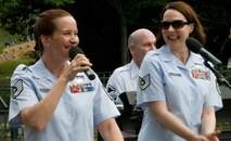 NERIMA CITY, Japan -- Tech. Sgt. Rebecca Packard and Tech. Sgt. Paula Goetz, Pacific Trends volcalists, preform at the Japan Ground Self-Defense Force Public Information Center, Nerima City, Japan, May 8, 2011.The band held the concert to show their support for those affected by the 9.0-magnitude earthquake and subsequent tsunami that occurred March 11, 2011. (U.S. Air Force photo/Airman John Partlow)