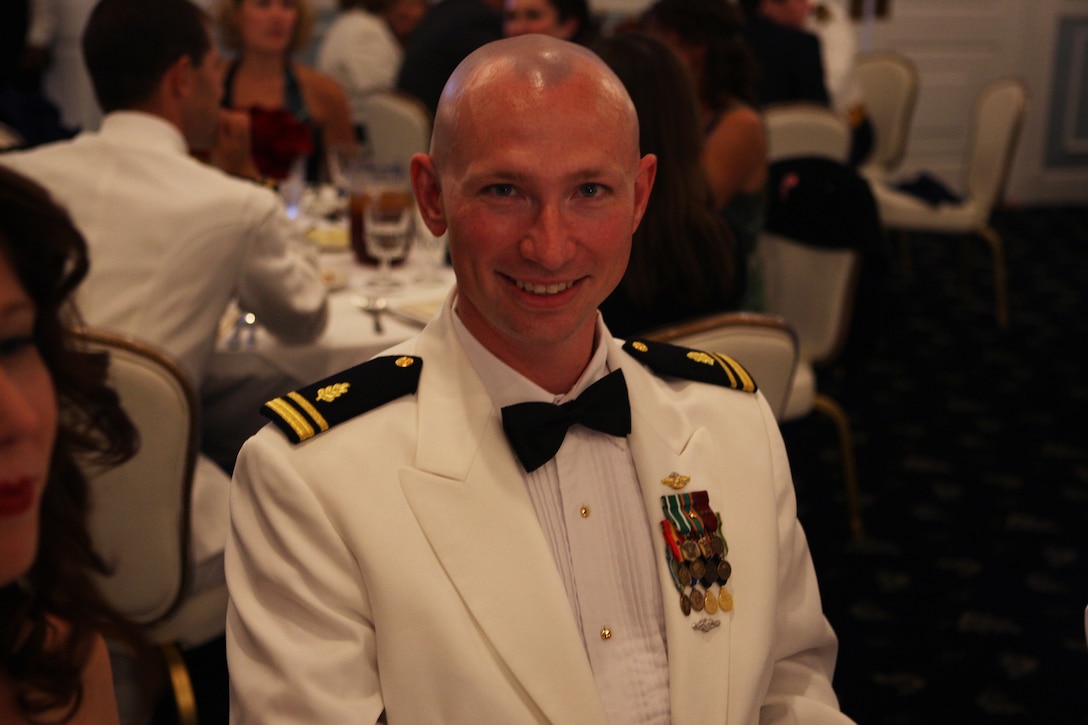 Navy Lt. j.g. Jonathan Hamrick, a critical care nurse with Naval Hospital Camp Lejeune, sits during the 2011 Nurses’ Ball at the Paradise Point Officers’ Club aboard Marine Corps Base Camp Lejeune, May 13. Navy nurses of the Nurse Corps annually celebrate the formation of their profession in 1908 as well as the birthday of Florence Nightingale, the pioneer for modern nurse practice, during this ceremony.