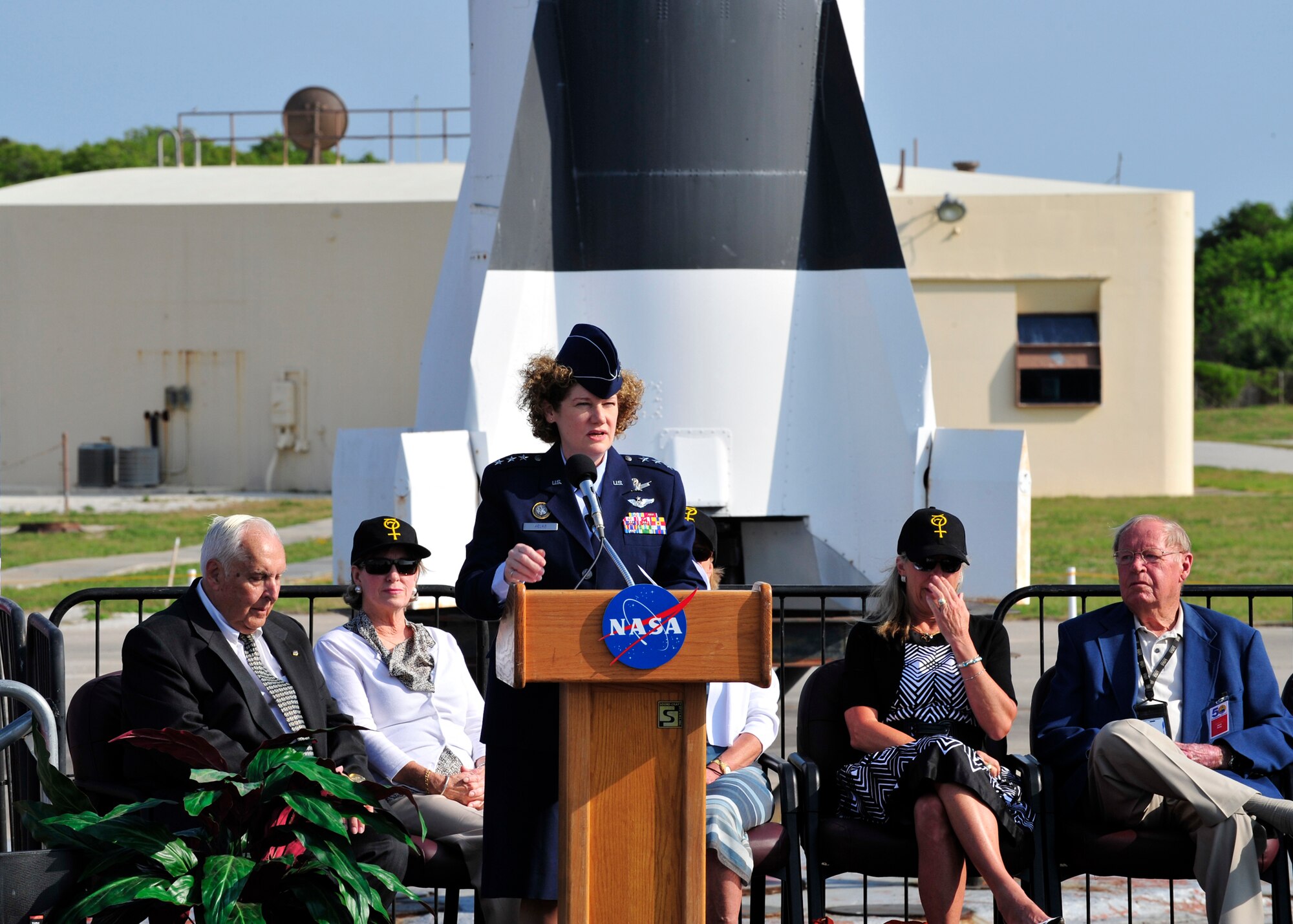 Lt. Gen. Susan Helms, 14th Air Force commander, speaks about the involvement of both military and NASA during the Freedom 7 mission.