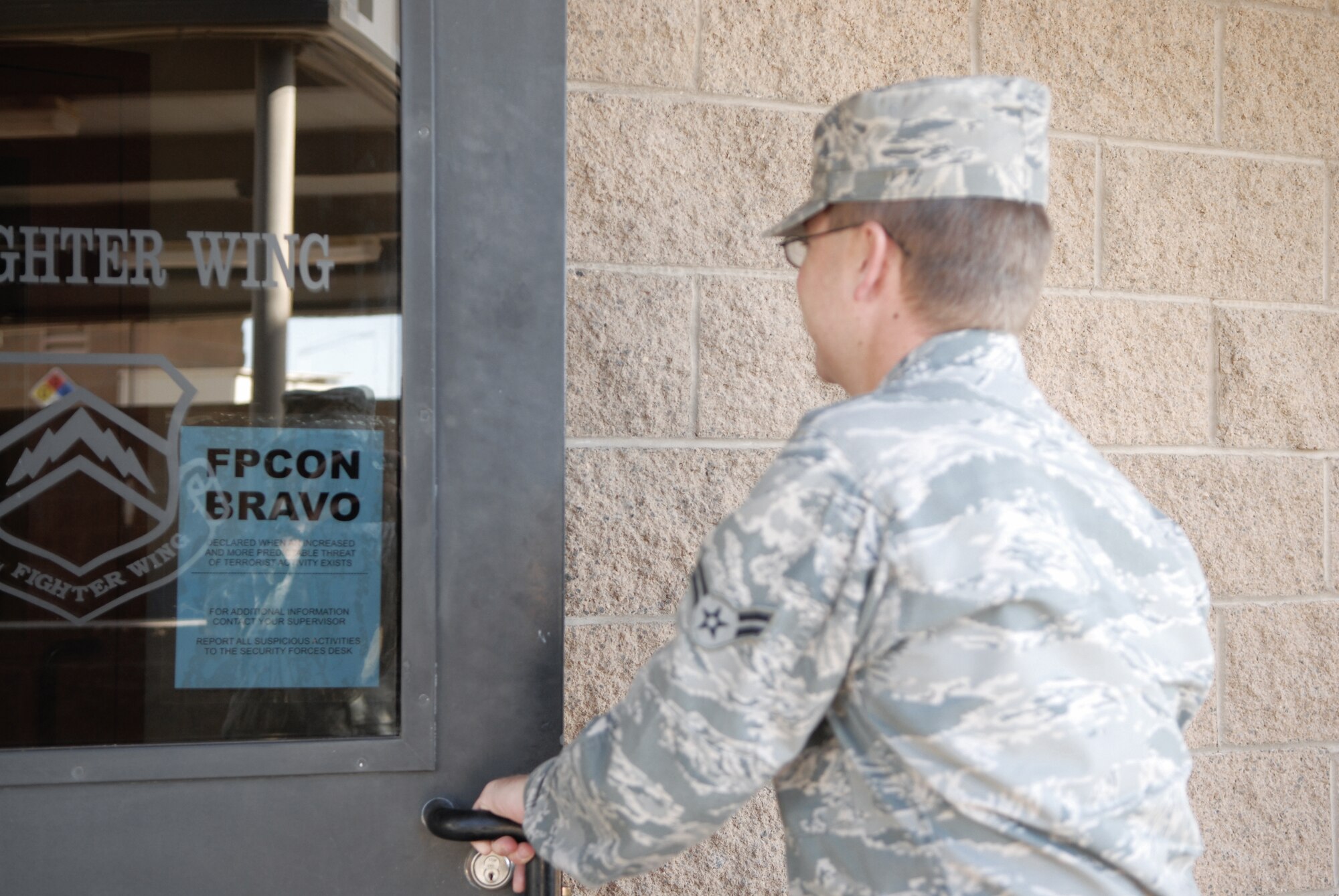 The current Bravo protection level was directed by the Joint Chiefs of Staff and is designed to be maintained for long periods of time.  (U.S. Air Force photo by Airman 1st Class Melanie Holochwost)