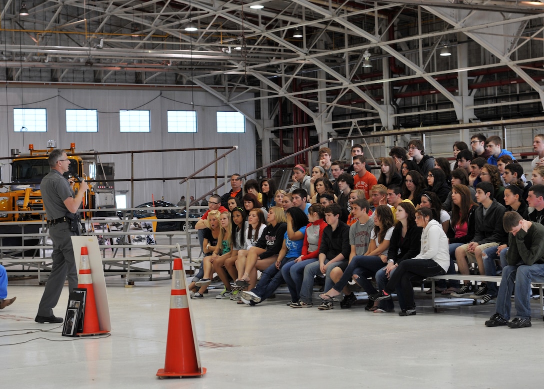 Local high school seniors attend the Niagara Regional Traffic Safety Program May 9-18, 2011 Niagara Falls Air Reserve Station, NY. Demonstrations held throughout the day educated students on numerous safety issues relating to teenage drivers. (U.S. Air Force photo by Staff Sgt. Joseph McKee)