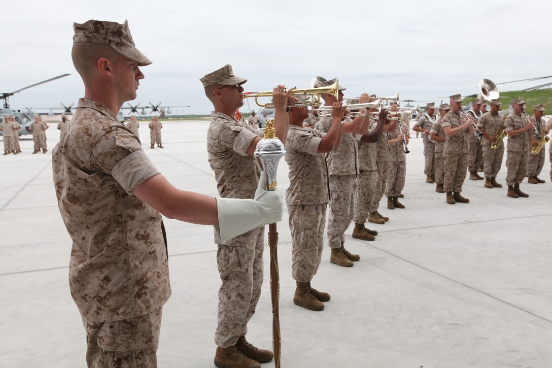 Marine Band New Orleans performs at the ribbon cutting ceremony for the Marine Aircraft Group 49’s new hangar at Joint Base McGuire-Dix-Lakehurst May 13.  MAG-49 relocated to a new hangar at JB MDL.