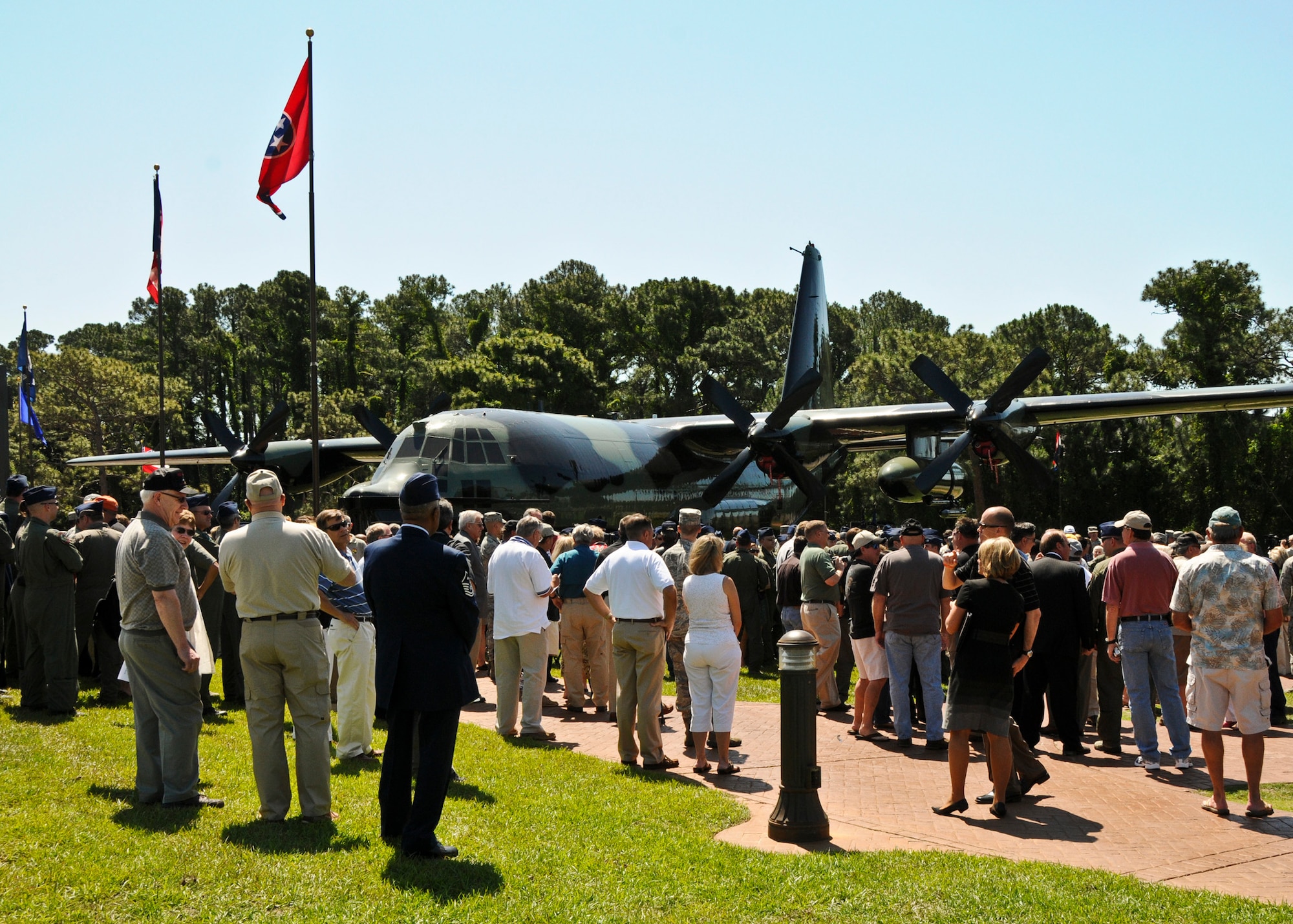 A large crowd gathers around the MC-130E Combat Talon I known as “Wild Thing” prior to its official dedication ceremony at the Hurlburt Field airpark May 6.  The Talon known as “Wild Thing” had a 46-year Air Force career and 22,336.5 flight hours.  (U.S. Air Force photo/Dan Neely)