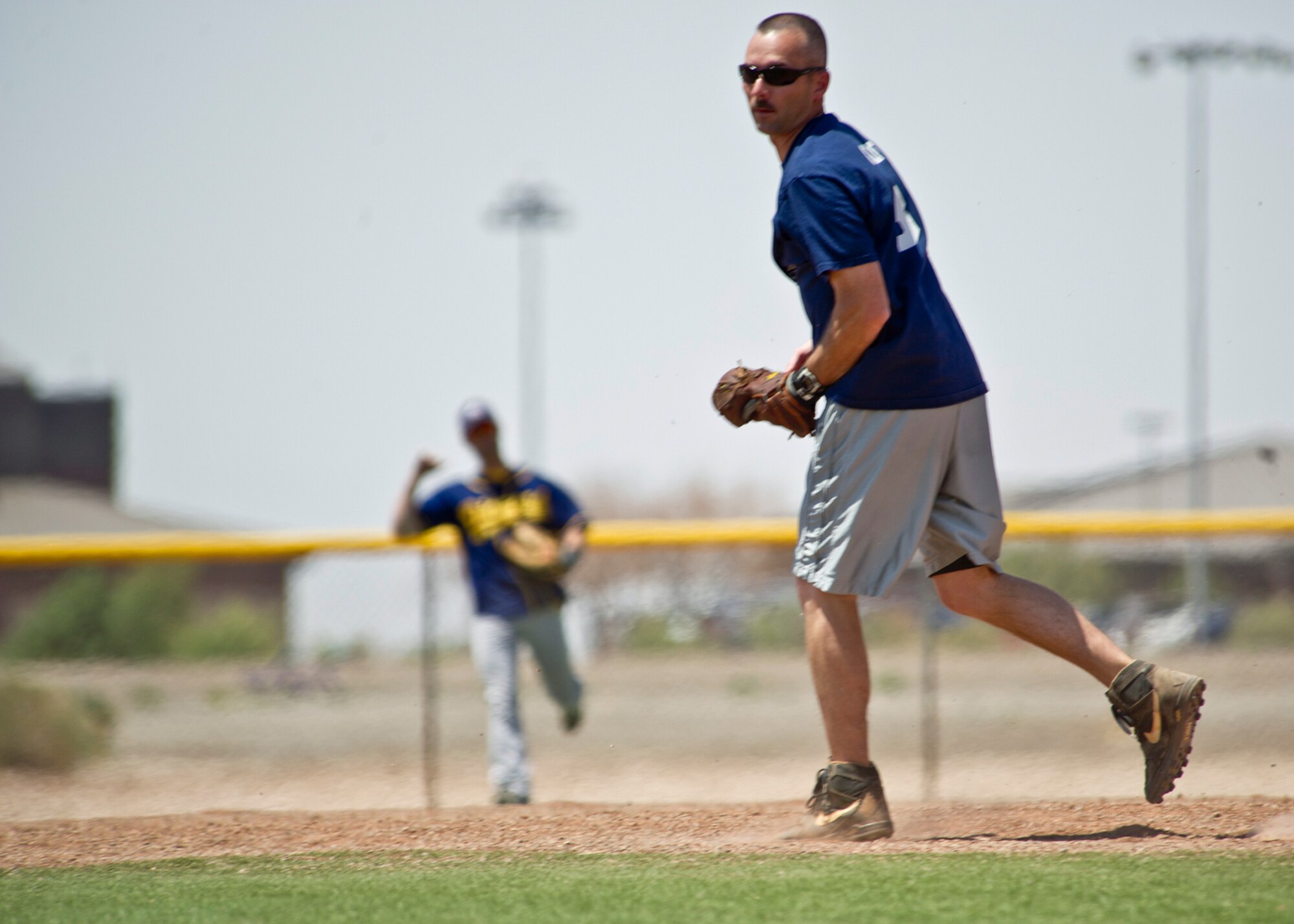 HOLLOMAN AIR FORCE BASE, N.M. – Chief Master Sgt. Jimmy Sauls, represents the Chief’s during the Chiefs versus Commanders softball game on May 6, 2011. The game is part of the wing’s annual spring fling and included a resiliency briefing, dodge ball, basketball, go-karts, a burger burn and other activities and to give Team Holloman a chance to relax after earning an “Excellent” rating during Holloman’s recent Operational Readiness Inspection. (U.S. Air Force photo by Senior Airman Veronica Stamps/Released)
