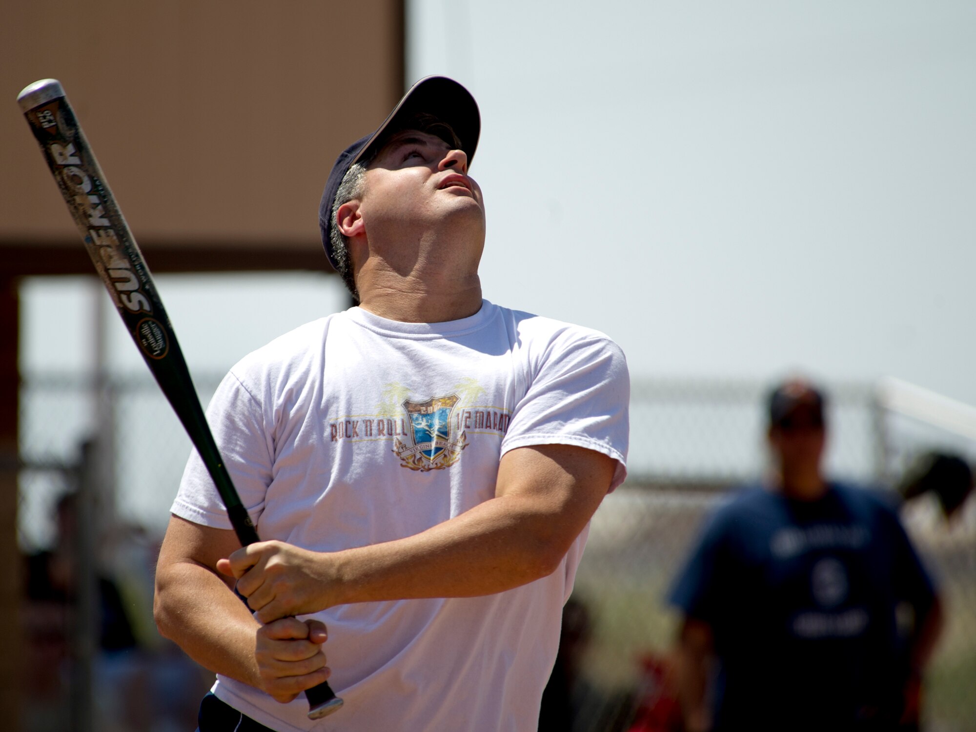 HOLLOMAN AIR FORCE BASE, N.M. – Lt. Col. Scott Yancy, makes a base hit, May 6, 2011, during the Chiefs versus Commanders softball game at Johnson Field. The game is part of the wing’s annual spring fling and included a resiliency briefing, dodge ball, basketball, go-karts, a burger burn and other activities and to give Team Holloman a chance to relax after earning an “Excellent” rating during Holloman’s recent Operational Readiness Inspection. (U.S. Air Force photo by Senior Airman Veronica Stamps/Released)