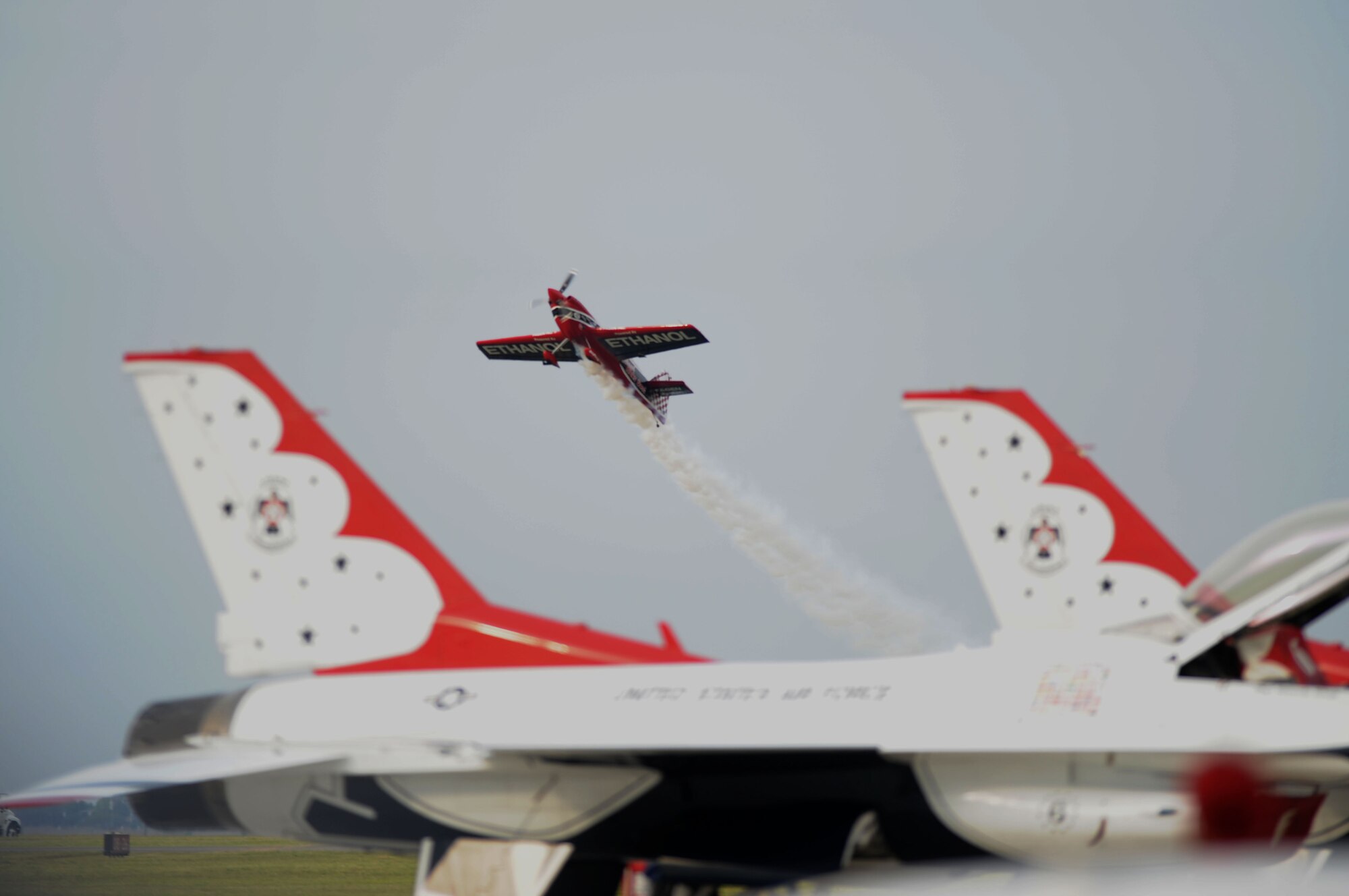 Pilot Greg Poe performs an upward climb in his ethanol-powered Fagen MX-2 aircraft during the open house at Langley Air Force Base, Va., May 13, 2011. Joint Base Langley-Eustis’ Air Power over Hampton Roads open house provides a venue in which the public can see modern and historical military aircraft in action. (U.S. Air Force photo by Airman 1st Class Racheal Watson)(RELEASED)