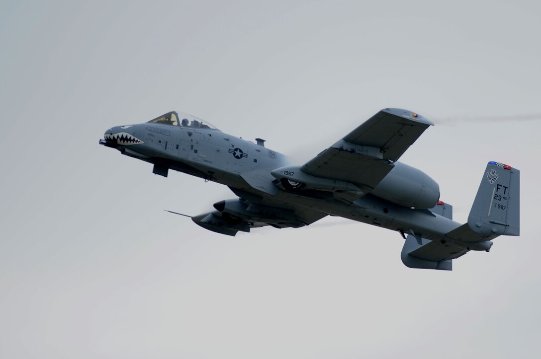 Maj. Dylan Thorpe, A-10 East Demonstration Team flying officer, showcases the exceptional flying capabilities of an A-10 Thunderbolt II during AirPower over Hampton Roads May 13, 2011. The A-10 has low air-speed maneuverability to loiter near battlefield areas for extended periods of time. (U.S. Air Force photo by Airman 1st Class Racheal Watson)(RELEASED)