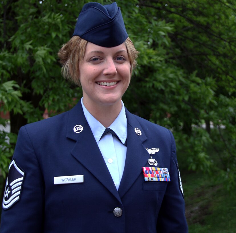 Master Sgt. Elizabeth Wszalek, was selected for the Deserving Airman Program, 932nd Airlift Wing officials announced in May.  She is currently NCOIC of flight attendant training in the 73rd Operations Squadron.   Sergeant Wszalek said she was thrilled by the honor and anticipates attending Officers Training School in the fall.  The 932nd AW is an Air Force Reserve unit that flies the C-40 and C-9 aircraft based at Scott Air Force Base. (U.S. Air Force photo/Tech. Sgt. Dan Oliver)