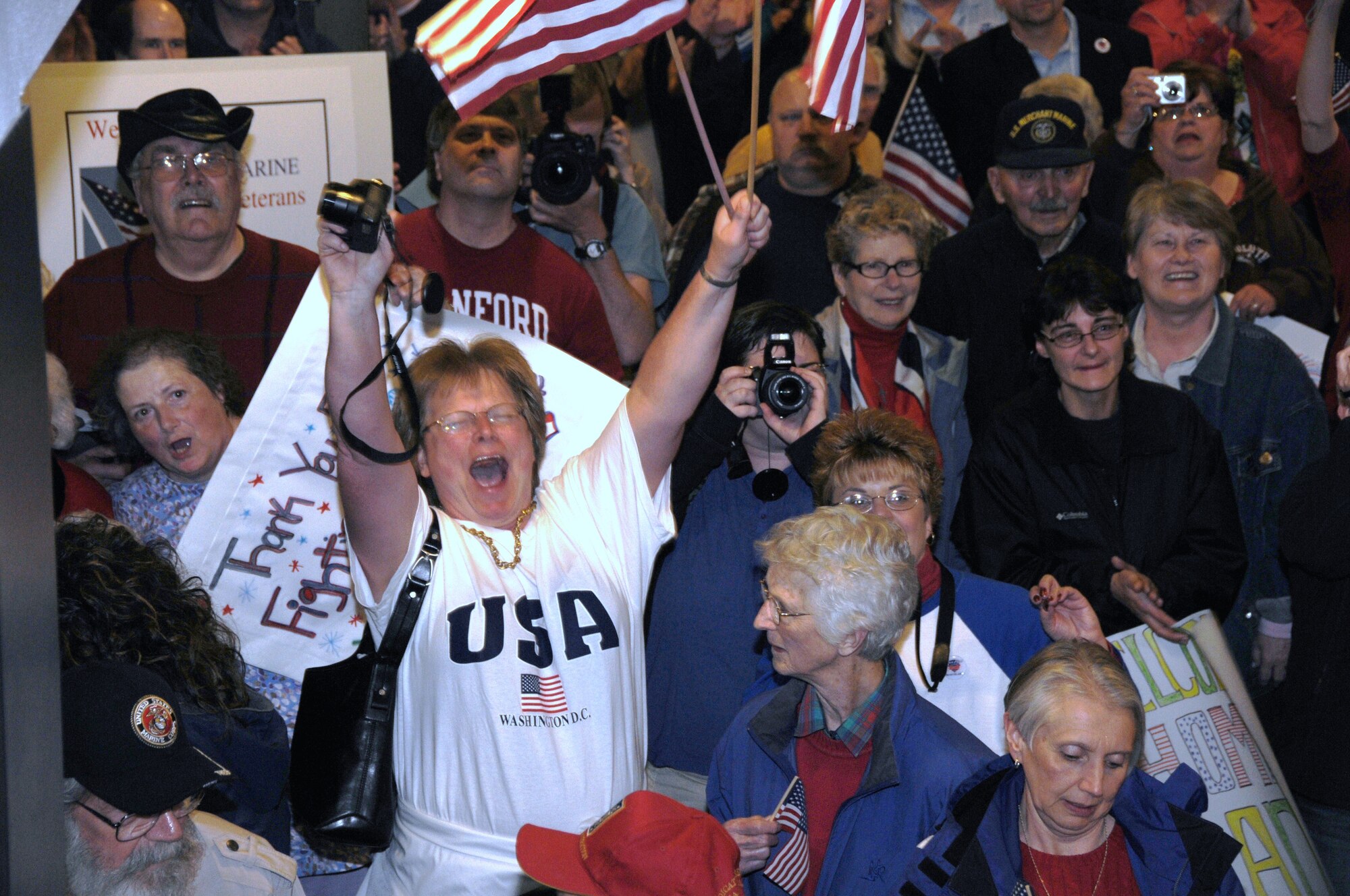 Northland World War II veterans receive a hero's welcome at the Duluth International Airport, Duluth, Minn.  The veterans spent the day touring Washington D.C. to include visiting the World War II memorial.  (U.S. Air Force photo by Master Sgt. Ralph J. Kapustka)