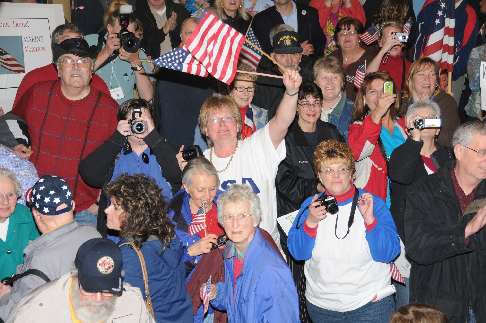 World War II veterans receive a heroes welcome at the Duluth International Airport, Duluth, Minn.  The veterans spent the day touring Washington D.C. to include visiting  the World War II memorial.  (U.S. Air Force photo by Master Sgt. Ralph J. Kapustka)