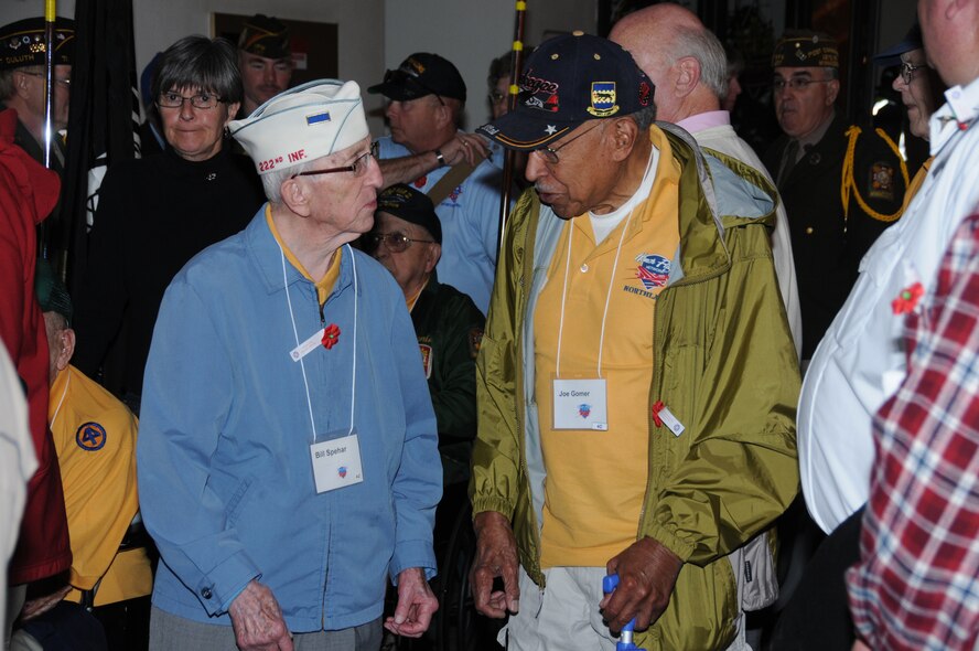 World War II veterans Bill Spehar and Joe Gomer are seen waiting to board an aircraft for Washington D.C.  The veterans were departing the Duluth Internation Airport as part of the Northland Honor Flight.  (U.S. Air Force photo by Master Sgt. Ralph J. Kapustka)