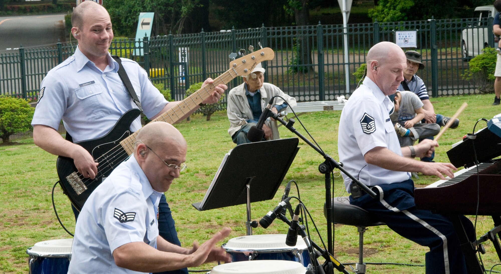 Members from the U.S. Air Force Band of the Pacific-Asia's Pacific Trends perform May 8, 2011, in Nerima City, Japan. The band was invited to perform in support of people affected by the 9.0-magnitude earthquake and tsunami that occurred March 11, 2011. (U.S. Air Force photo/Airman John Partlow)

