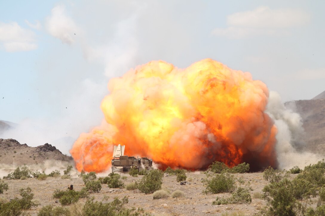 An M1 Assault Breacher Vehicle sets off its mine clearing line charge as part of Operation Urban Thunder May 17, 2011.