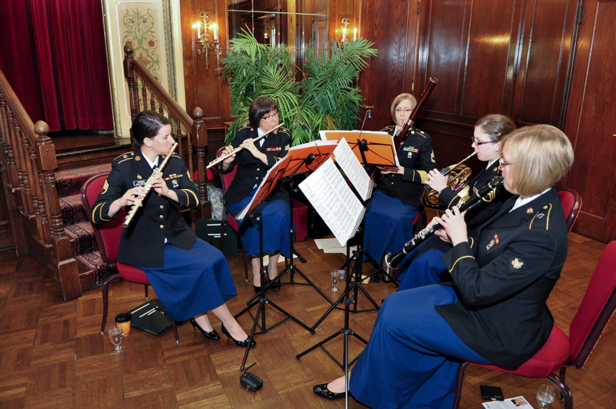Members of the 484th Army Band entertained guests during the ESGR breakfast held at the Wisconsin Club in downtown Milwaukee, May 16, 2011.  Each year the Milwaukee Armed Forces Committee and Wisconsin Committee for Employer Support of the Guard and Reserve (ESGR) recognize the men and women who serve the armed forces and the employers that support them. U.S. Air Force photo by Tech Sgt. Thomas J Sobczyk  / Released