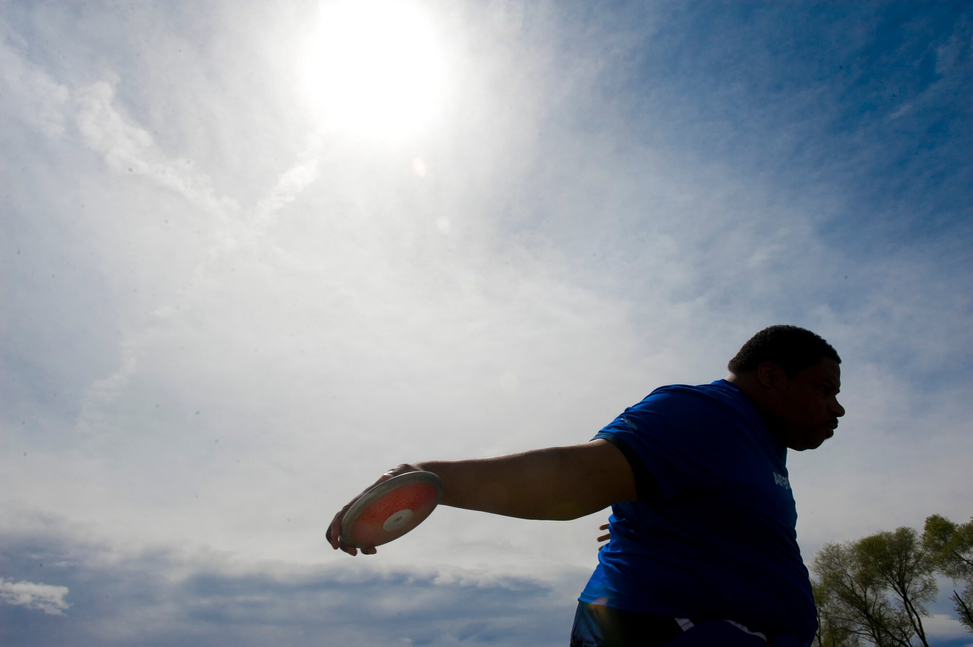 Air Force athlete Timothy Anderson throws a discus during the track and field competition May 17, 2011, at the 2011 Warrior Games in Colorado Springs, Colo.  The track and field events kicked off the games, which continue throughout the week. (U.S. Air Force photo/Staff Sergeant Christopher Griffin.)