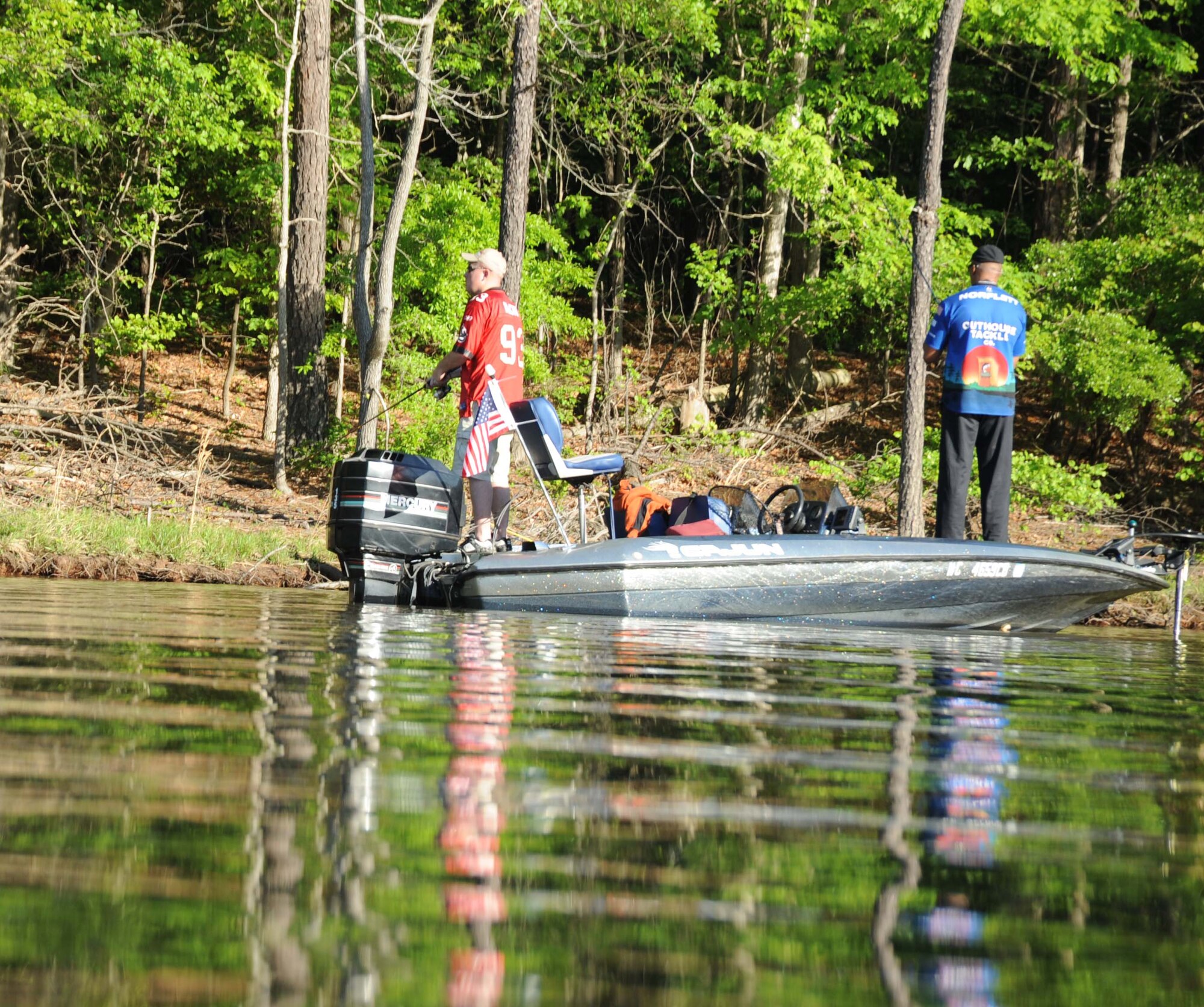 The best bass hits were along the shoreline claimed the professional anglers. The forecast is for sunny skies, light wind and smooth waters for the 6th Annual  Warriors on the Water  Fishing Tournament. Grab your pole! (U.S. Air Force Photo by Jerry Green)