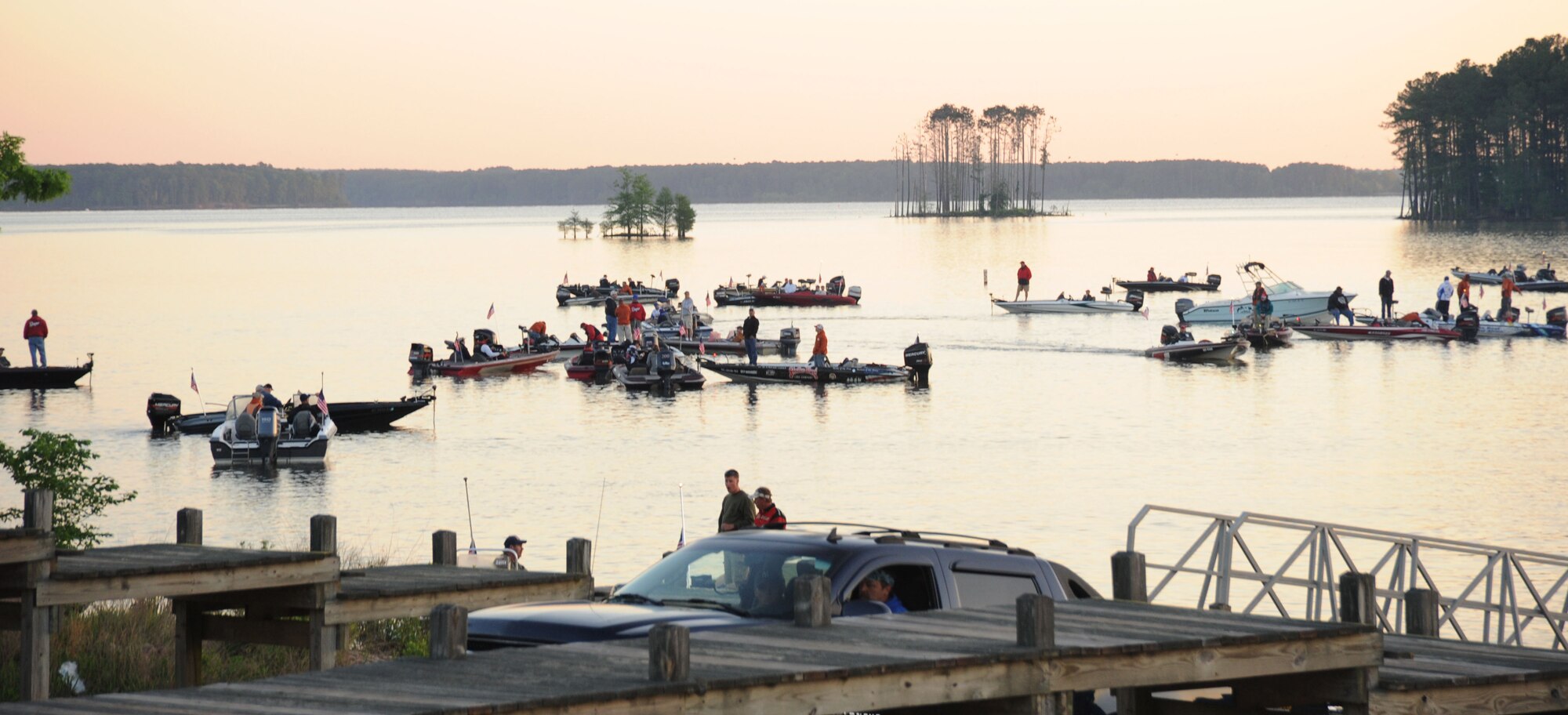 As the particpants await the starting signal, many of the 150 anglers are getting their  lures and fishing equipment ready to head to their favorite fishing hole on Jordan Lake, N.C. They are part of the Warriors on the Water Annual Fishing Tournament.  The forecast is for sunny skies, light wind and smooth waters. Grab your pole! (U.S. Air Force Photo by Jerry Green)