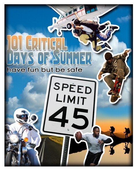 MOODY AIR FORCE BASE, Ga. -- With warmer weather upon us and many activities to take part in, 23rd Wing Airmen and personnel are reminded to stay safe during the  Critical Days of Summer. The campaign begins with Memorial Day weekend and ends with Labor Day in September. Leadership hopes to avoid the spikes in vehicle and recreational accidents typically seen during this time. (U.S. Air Force illustration/Staff Sgt. Jamal D. Sutter)(RELEASED)