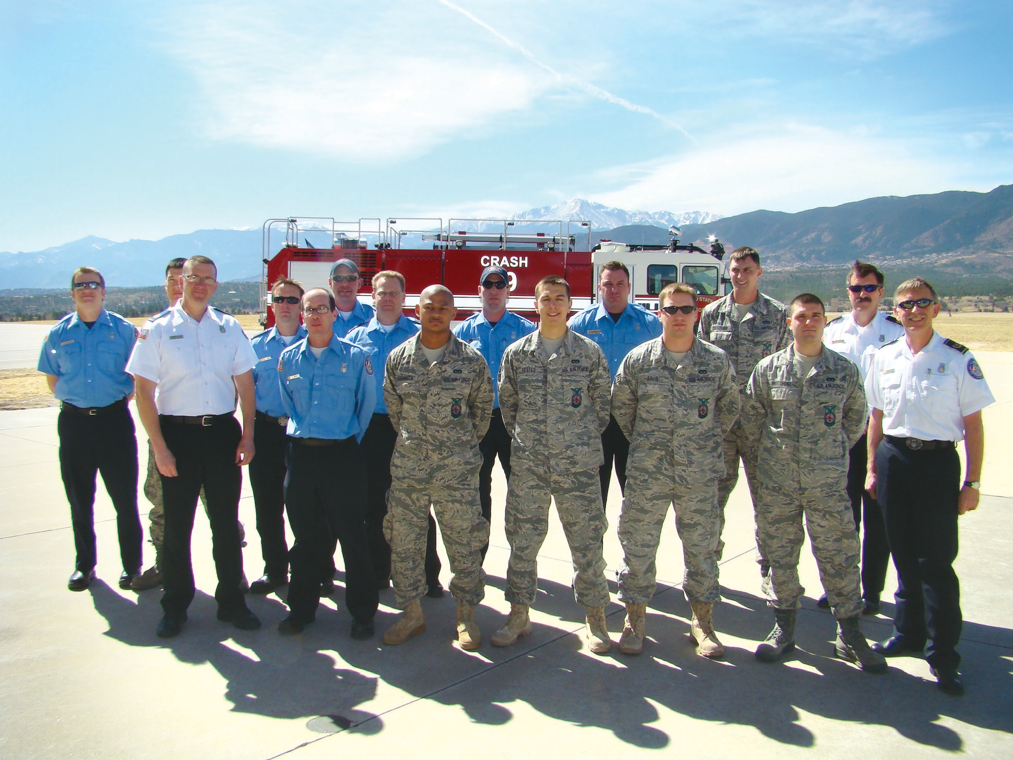 The 10th Civil Engineer Squadron's Fire and Emergency Services Flight Fire Chief Ernst Piercy, far right, poses with firefighters from the airfield’s Fire Station 3.  The Academy Fire Department was recently named the Air Force's medium-sized fire department of the the year for 2010.  (Courtesy Photo)