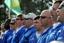 Air Force team members sing the Air Force song during the 2011 Warrior Games opening ceremony May 16, 2011, at the U.S. Olympic Training Center in Colorado Springs, Colo. Some 200 wounded warriors and disabled veterans from all the military services are competing in paralympic-style athletic events May 16 through May 21. (U.S. Air Force photo/Staff Sgt. Desiree N. Palacios)
