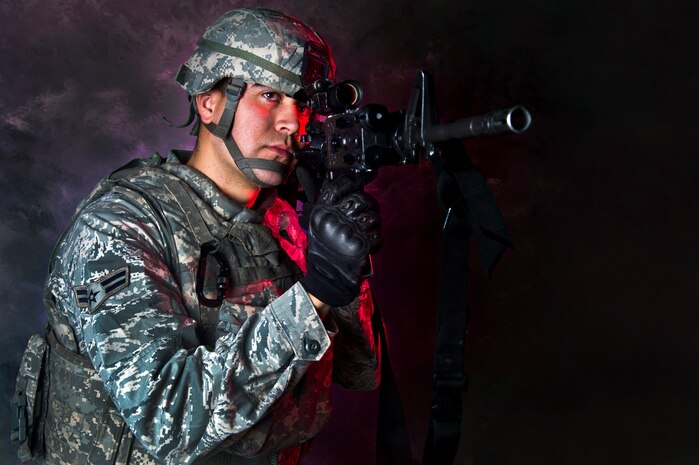 NELLIS AIR FORCE BASE, Nev.-- Airman 1st Class Brandon Steede is a Security Forces Apprentice, 99th Security Forces Squadron. Airman Steede is currently pursuing his degree in Criminal Justice and has been in the U.S. Air Force for 18 months. (U.S. Air Force illustrative photo by Senior Airman Brett Clashman)