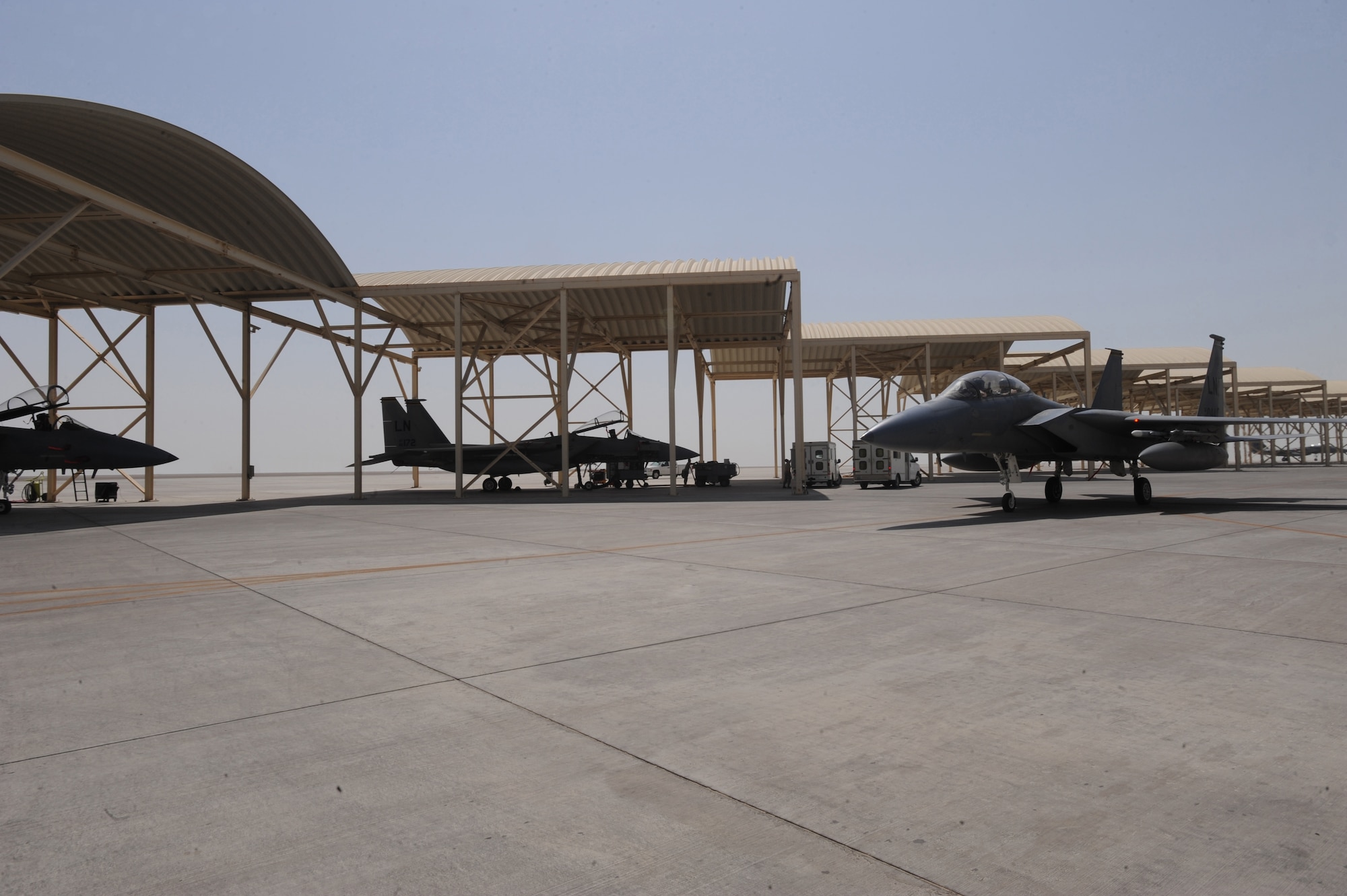 Capt. John Delion, a 493rd Expeditionary Fighter Squadron pilot, taxis in after completes his 1,000th-hour milestone in the F-15C Eagle April 27, 2011, in Southwest Asia. Captain Delion completed this milestone participating in a regional training exercise. The 493rd EFS is deployed from Lakenheath AB, U.K. (U.S. Air Force photo by Senior Airman Maynelinne De La Cruz)