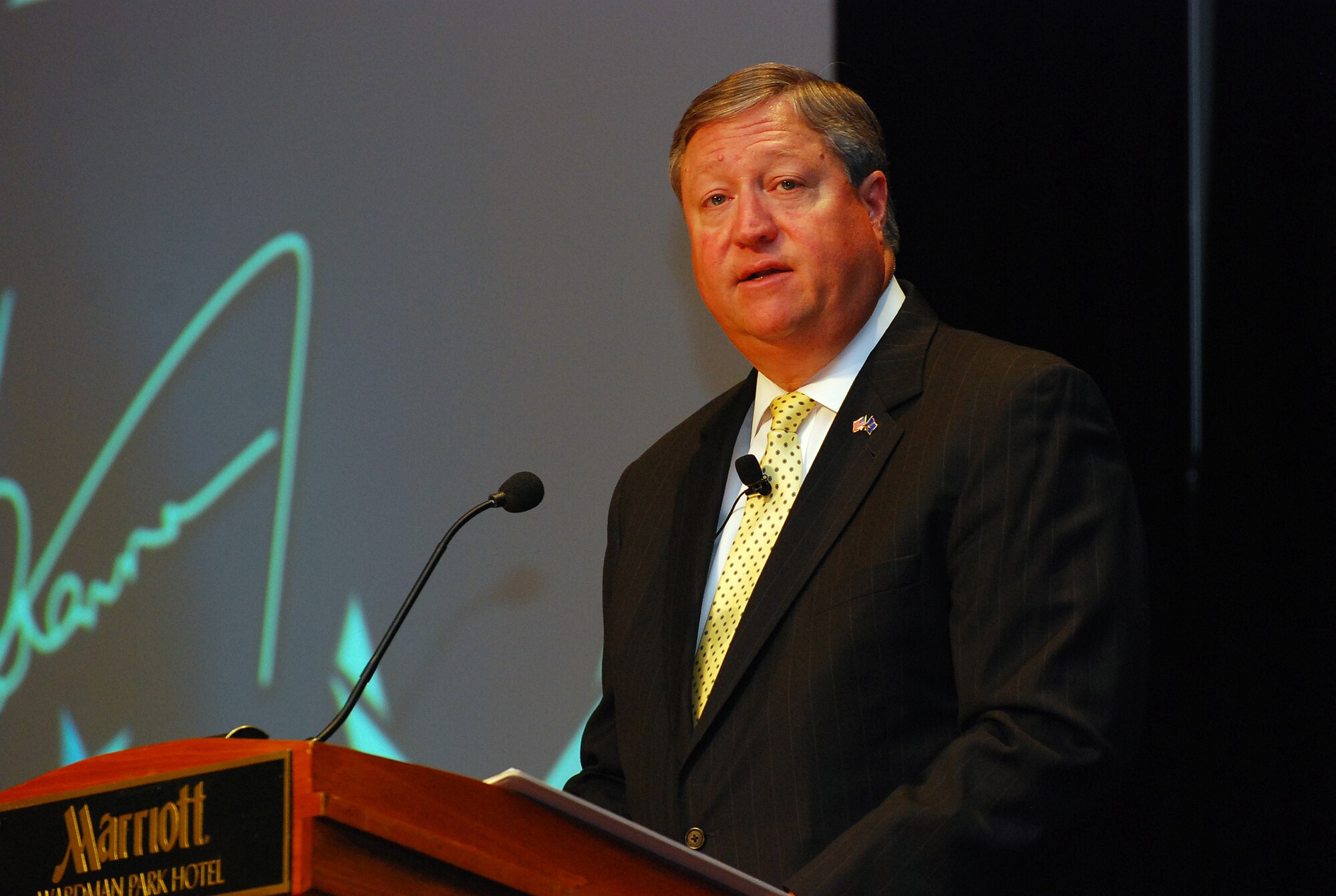 WASHINGTON, D.C. -- Secretary of the Air Force Michael B. Donley discusses defense spending challenges  at the 2011 Air Force Reserve Senior Leader Conference held here at the Mariott Wardman May 16-17. The conference theme, "Rebalancing the Total Force: Leveraging Reserve Strengths for Changing Global Realities," was supported by various topics and discussions including building partnership capacity and increasing the operational role of the Reserve Component. (U.S. Air Force photo/Tech. Sgt. Steve Lewis)
