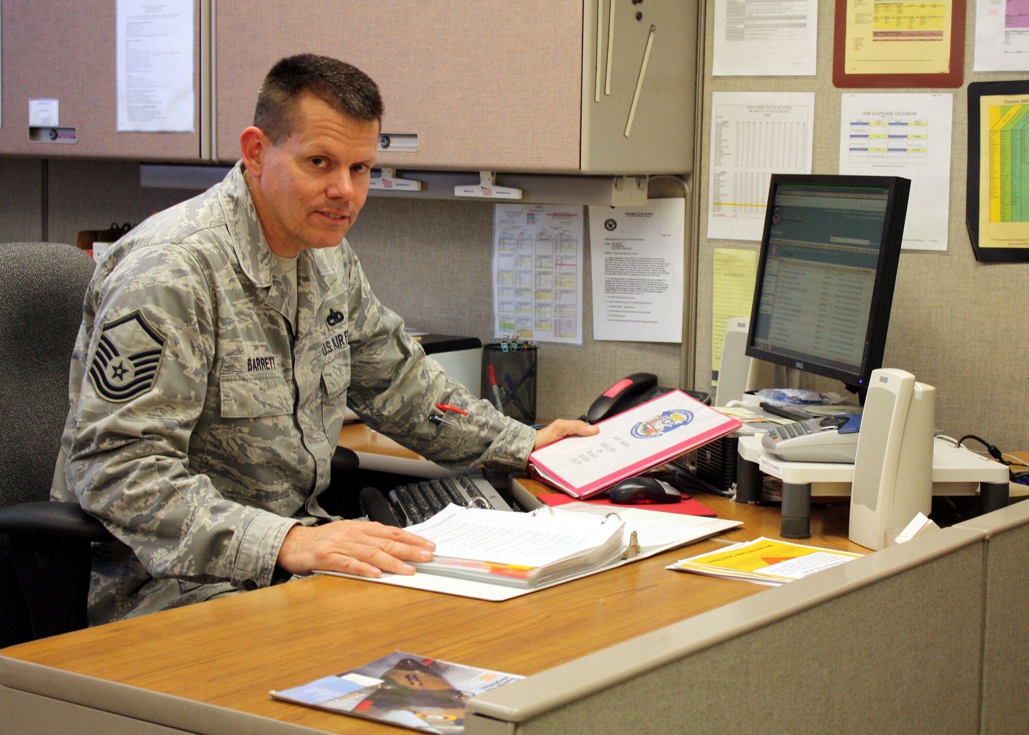 TRAVIS AIR FORCE BASE, Calif. -- Master Sgt. Michael Barrett, flightline expeditor and emergency manager with the 349th Aircraft Maintenance Squadron, was named a Superior Performer, Team Recognition, by Air Force Reserve Command inspectors conducting a compliance inspection in May. (U.S. Air Force photo / Capt. Philip Caldwell)