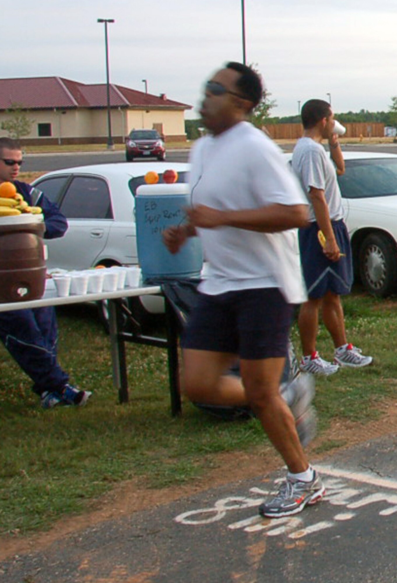 BARKSDALE AIR FORCE BASE, La. – Col. Lloyd Ringgold, Eighth Air Force A5/8 director, finishes the Eighth Air Force 5K Fun Run on Barksdale Air Force Base, La., May 18. The Mighty Eighth held the run in conjunction with the upcoming Eighth Air Force change of command. (U.S. Air Force photo by Staff Sgt. Brian Stives)
