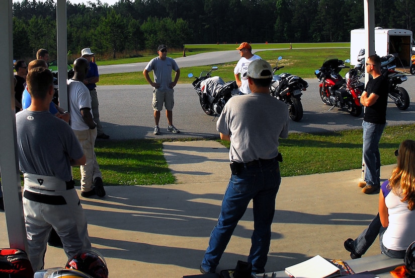 More than 20 motorcyclists rode the Federal Law Enforcement Training Center pursuit course during the practical riders’ motorcycle operation and mentorship training at Joint Base Charleston-Weapons Station, May 14.  The FLETC course offers riders the oppurtunity to conduct highway speed training on the 1.5 mile course with 11 turns.  Riders honed their skills, while learning to negotiate turns in the controlled environment maintaining safety precautions on busy roadways. (U.S. Navy photo/Machinist’s Mate 3rd Class Brannon Deugan)
