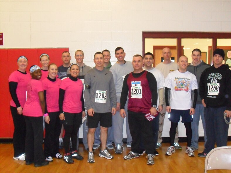 MINOT, N.D. -- Members of the 5th Security Forces Squadron participated in the Trestle Valley Marathon April 30. Participants encountered high winds and freezing rain during their course but were able to run more than 3 hours before the stormy weather caused a quick close of the marathon. The Minot AFB team banked in more than 15 miles before cancellation of the marathon. (Courtesy photo)