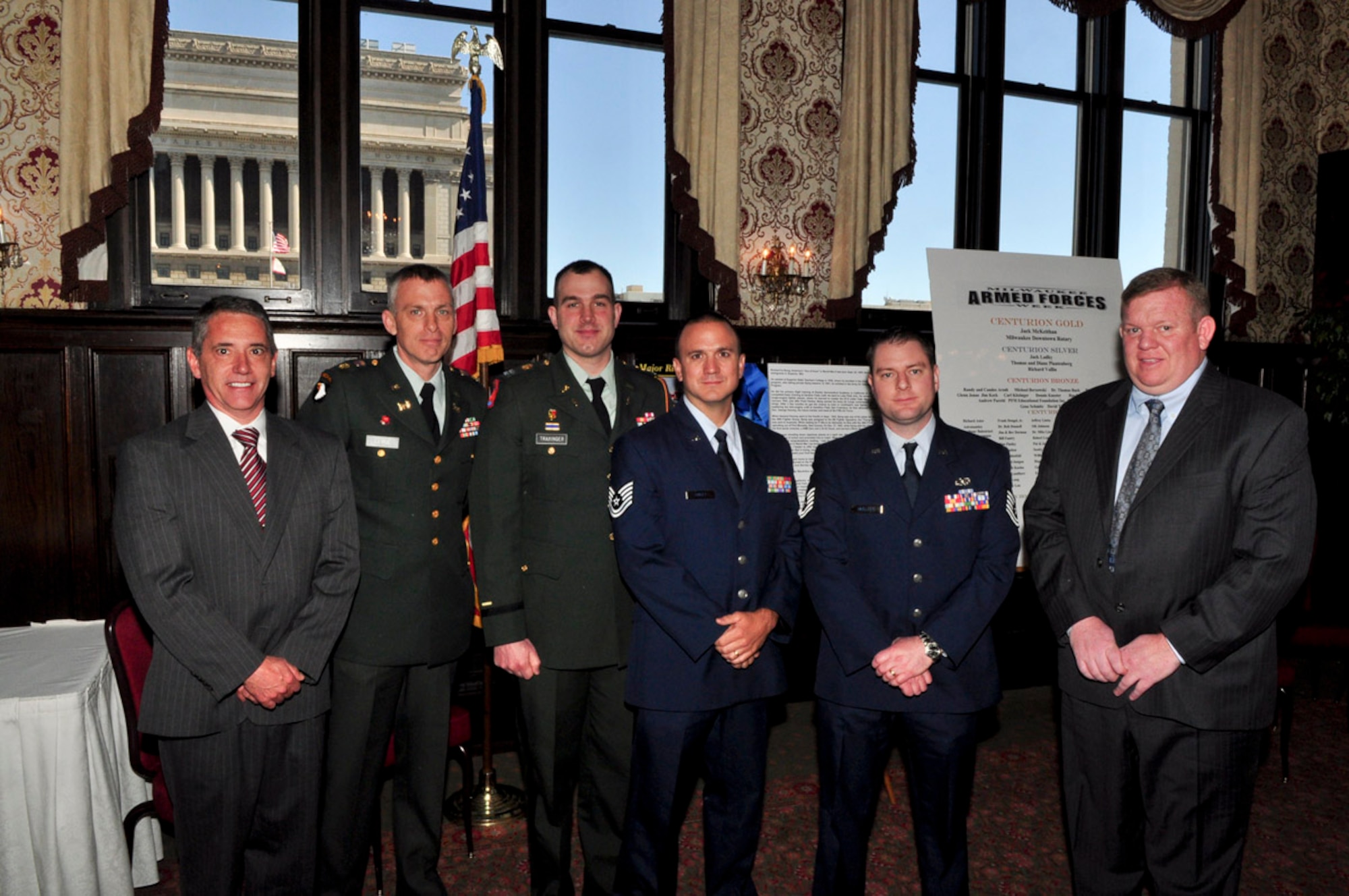Service members and employers were in attendance for the ESGR breakfast held at the Wisconsin Club in downtown Milwaukee, May 16, 2011.  Each year the Milwaukee Armed Forces Committee and Wisconsin Committee for Employer Support of the Guard and Reserve (ESGR) recognize the men and women who serve the armed forces and the employers that support them. U.S. Air Force photo by Tech Sgt. Thomas J Sobczyk  / Released
