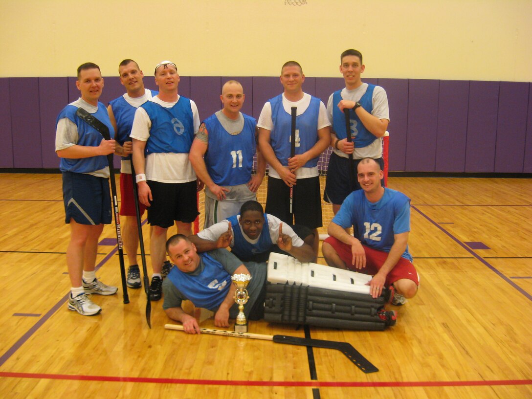 The 934th Security Forces Squadron championship floor hockey team