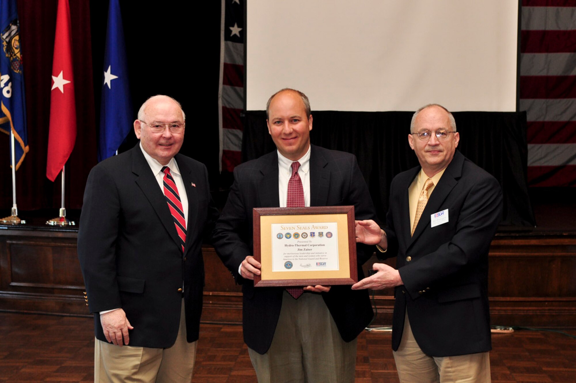 Hydro-Thermal Corporation was recognized for it's support of service members during the ESGR breakfast held at the Wisconsin Club in downtown Milwaukee, May 16, 2011.  Each year the Milwaukee Armed Forces Committee and Wisconsin Committee for Employer Support of the Guard and Reserve (ESGR) recognize the men and women who serve the armed forces and the employers that support them. U.S. Air Force photo by Tech Sgt. Thomas J Sobczyk  / Released