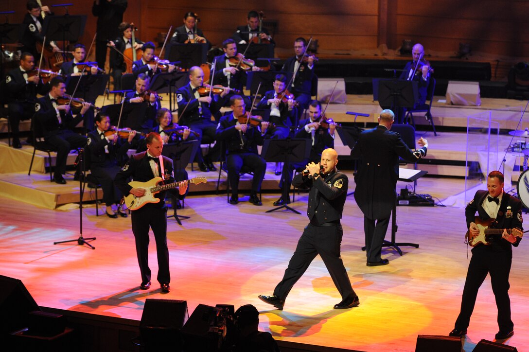 The U.S. Air Force Band ensemble Max Impact performs their rendition of “My Country Tis of Thee” May 12 at the Music Center at Strathmore, Bethesda, Md. The USAF band ensembles who performed were Max Impact, The Strolling Strings, Singing Sergeants, Airman of Note and the ceremonial brass. (U.S. Air Force photo by Senior Airman Christopher Ruano)