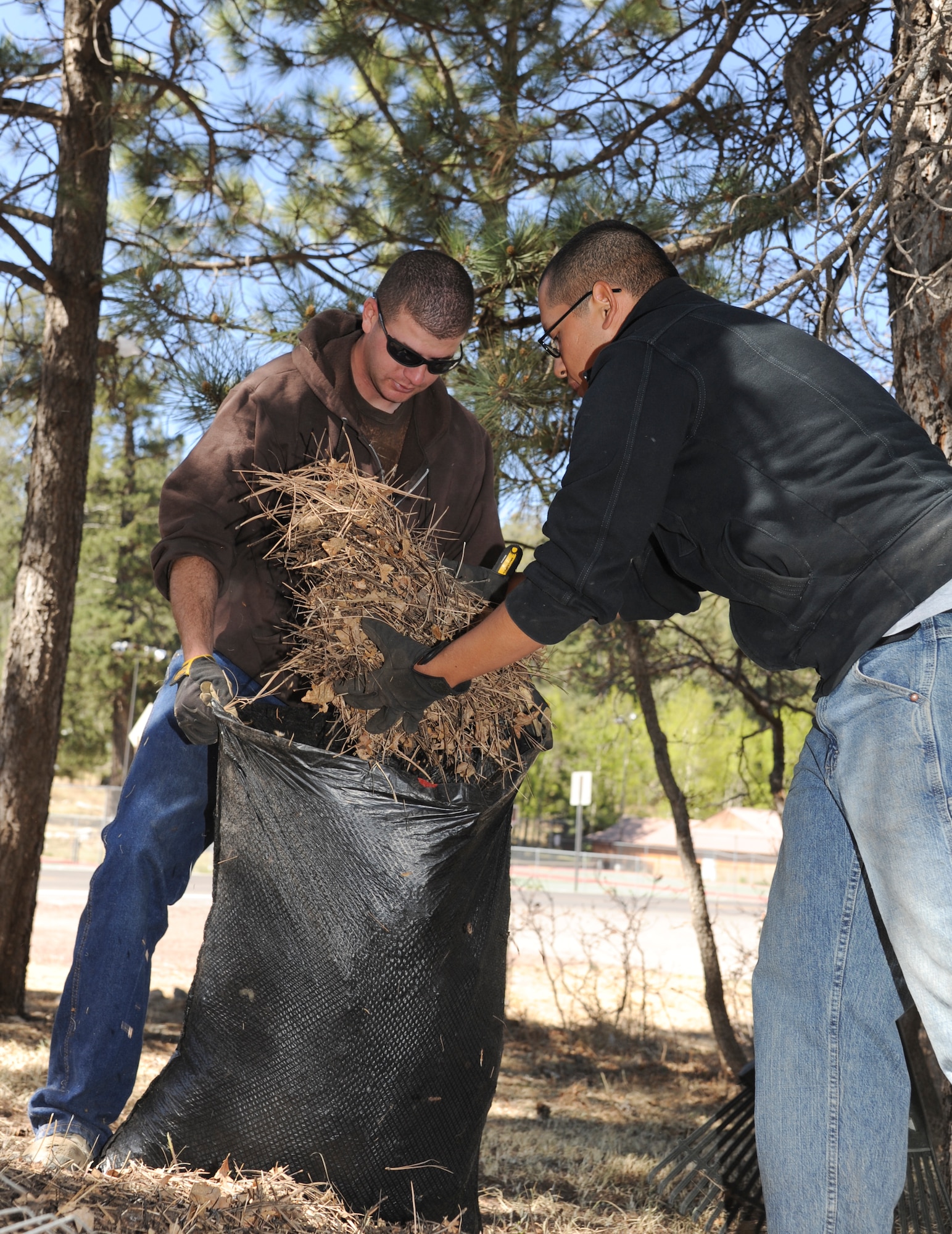 CLOUDCROFT, N.M. --  Members of Basic Expeditionary Airfield Resources Base work together, May 13, 2011, to beautify the mountain community of Cloudcroft during the Day of Caring. Members of Holloman Air Force Base BEAR Base were volunteering for the Otero County United Way event which is designed to assist the local community and community members in need. (U.S. Air Force photo by Senior Airman Sondra Escutia/Released)
