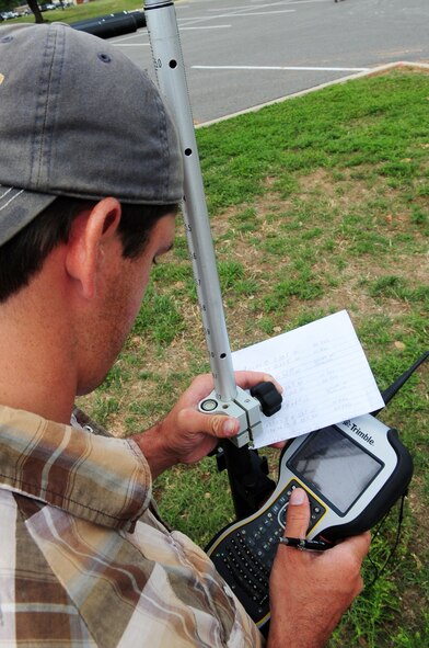 Local contractor, Justin Earnest, surveys land inside the construction zone on Rickenbacker Avenue near the Barksdale Fitness Center on Barksdale Air Force Base, La., May 19. Construction crews are adding drainage structures, which prevent high-water build-up and improves vehicle safety. The two-phase construction project will continue until approximately Aug. 12, however the fitness center’s overflow parking lot is slated to reopen July 11. (U.S. Air Force photo/Senior Airman Joanna M. Kresge)
