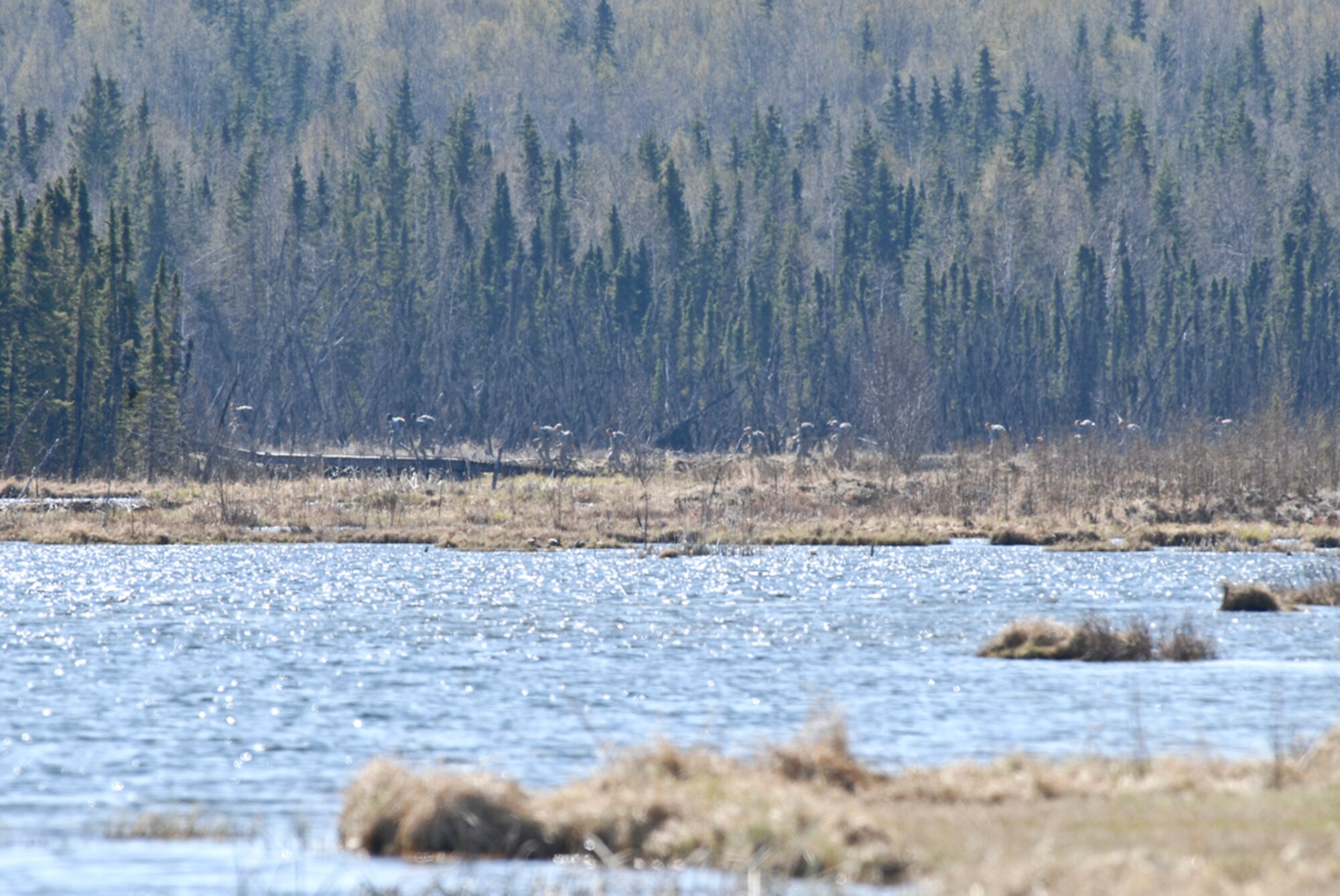 Soldiers assigned to  Joint Base ElmendorfIRichardson, Anchorage, Alaska participated in the years first 5K Combat-Cross Country Run. Running around Otter Lake carring 35 pound ruck sacks the  winner completed the course in 27 minutes 5 seconds (U.S. Air Force photo/Steve White)