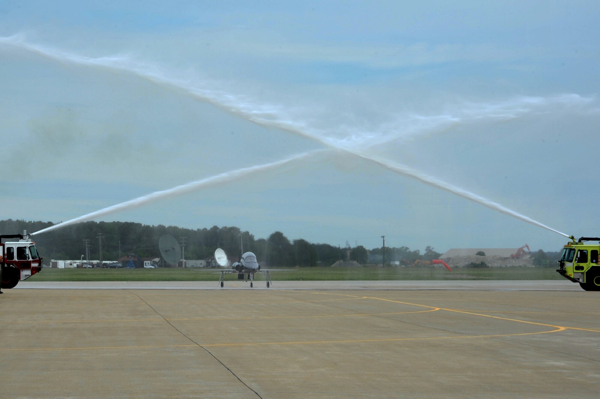 Col. Matthew Molloy, 1st Fighter Wing commander, taxis in a T-38 Talon at the end of his fini-flight at Langley Air Force Base, Va., May 19, 2011. Colonel Molloy has more than 3,100 flying hours in the F-15 and F-22. (U.S. Air Force photo by Airman 1st Class Camilla Griffin)(RELEASED)