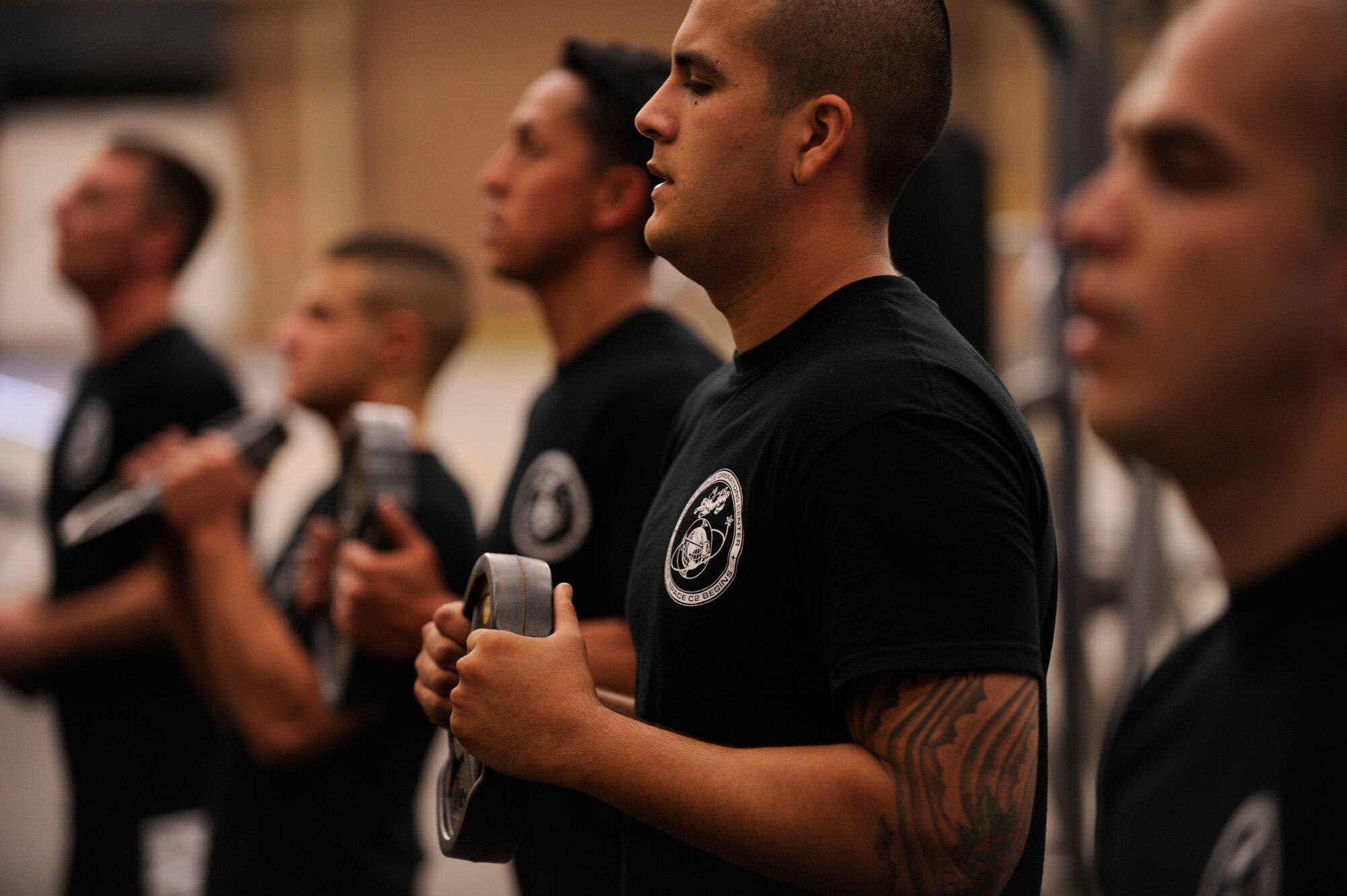 VANDENBERG AIR FORCE BASE, Calif. --   Army Sgt. Daniel Pineda, a 614th Air and Space Operations Center member here, and his joint teammates train for the upcoming Tough Mudder competition in Snow Valley Monday, May 16, 2011.  The joint team's training was comprised of 16 circuit drills to build up their cardio, stamina and strength.  (U.S. Air Force photo/Staff Sgt. Andrew Satran) 

 
 
 
