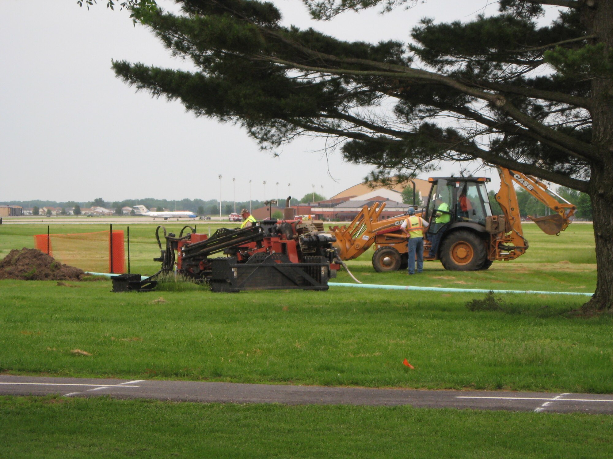 Workers for American Water prepare to install a 970 foot section of a 12 inch water line under hole 9 on the Cardinal Creek Golf Course at Scott Air Force Base, Ill. By the fall of 2012 more than 13 miles of new water mains will be providing potable water to Scott. (Courtesy Photo)