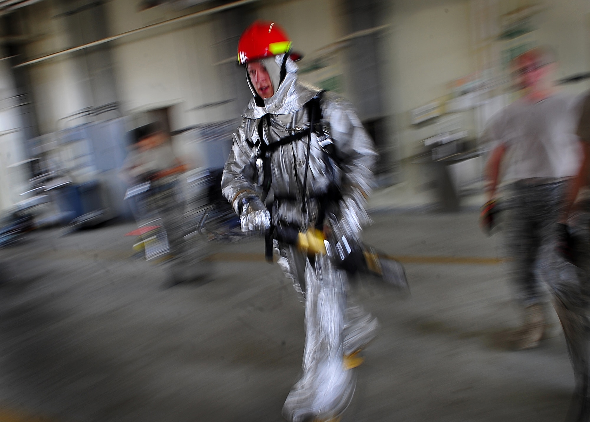 Cadet 1st class Sean Mcgee participates in the firefighters physical training challenge.  U. S. Air Force Academy cadets participated in field training with 51st Civil Engineer firefighters at Osan Air Base May 18.
