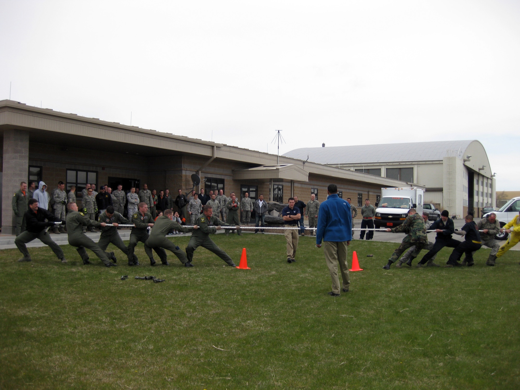 MOUNTAIN HOME AIR FORCE BASE, Idaho -- Operators and maintainers compete in a friendly tug-of-war competition May 13 at the 391st Fighter Squadron. The 428th and MHAFB fire department personnel also competed. (Courtesy photo)