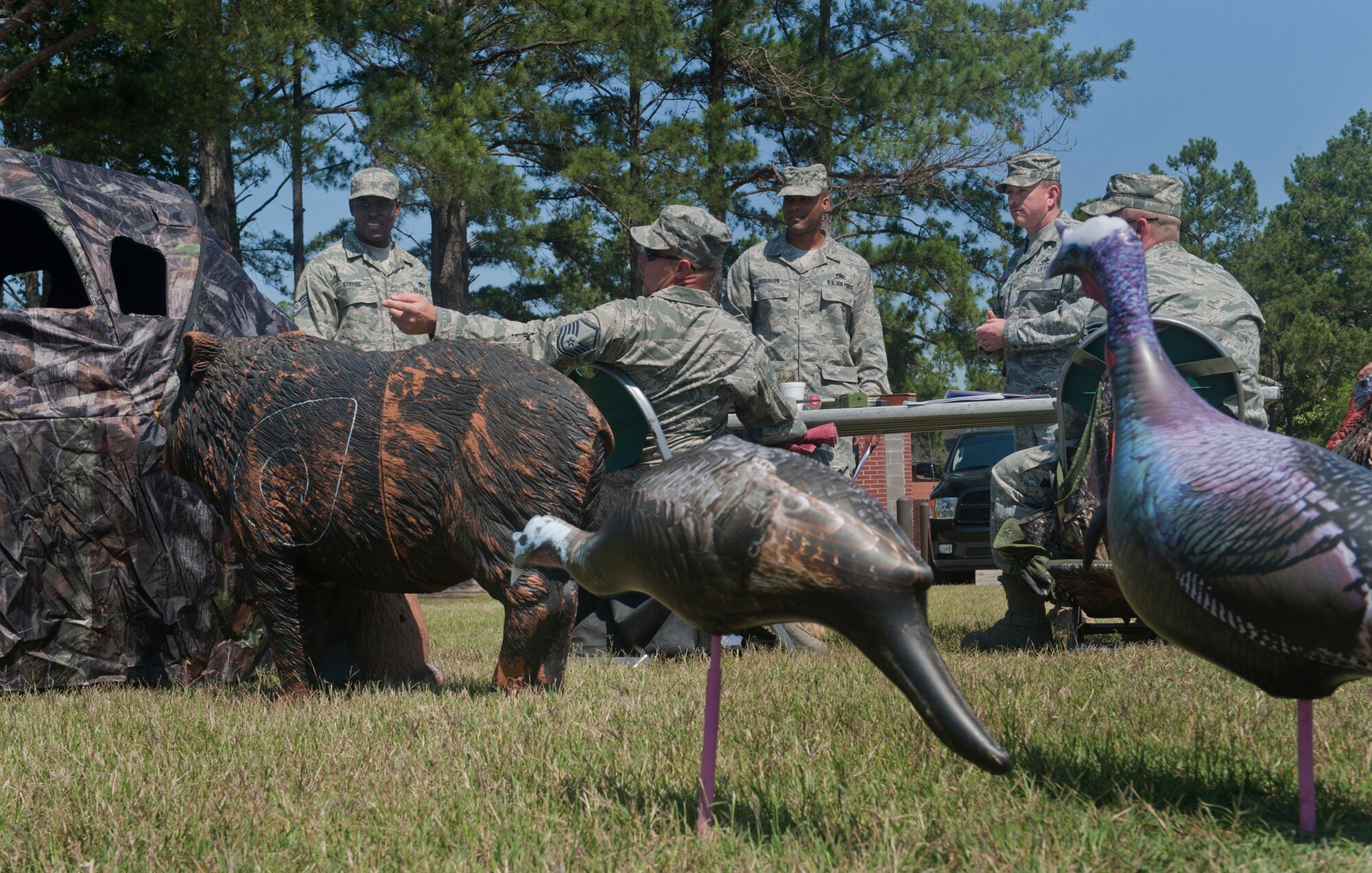 Moody members discuss a variety of ways to prevent hunting accidents during a safety exposition at Moody Air Force Base, Ga., May 20. Being more visible by wearing a reflective vest can prevent an accident from occurring. (U.S Air Force photo/Airman 1st Class Douglas Ellis)(RELEASED)
