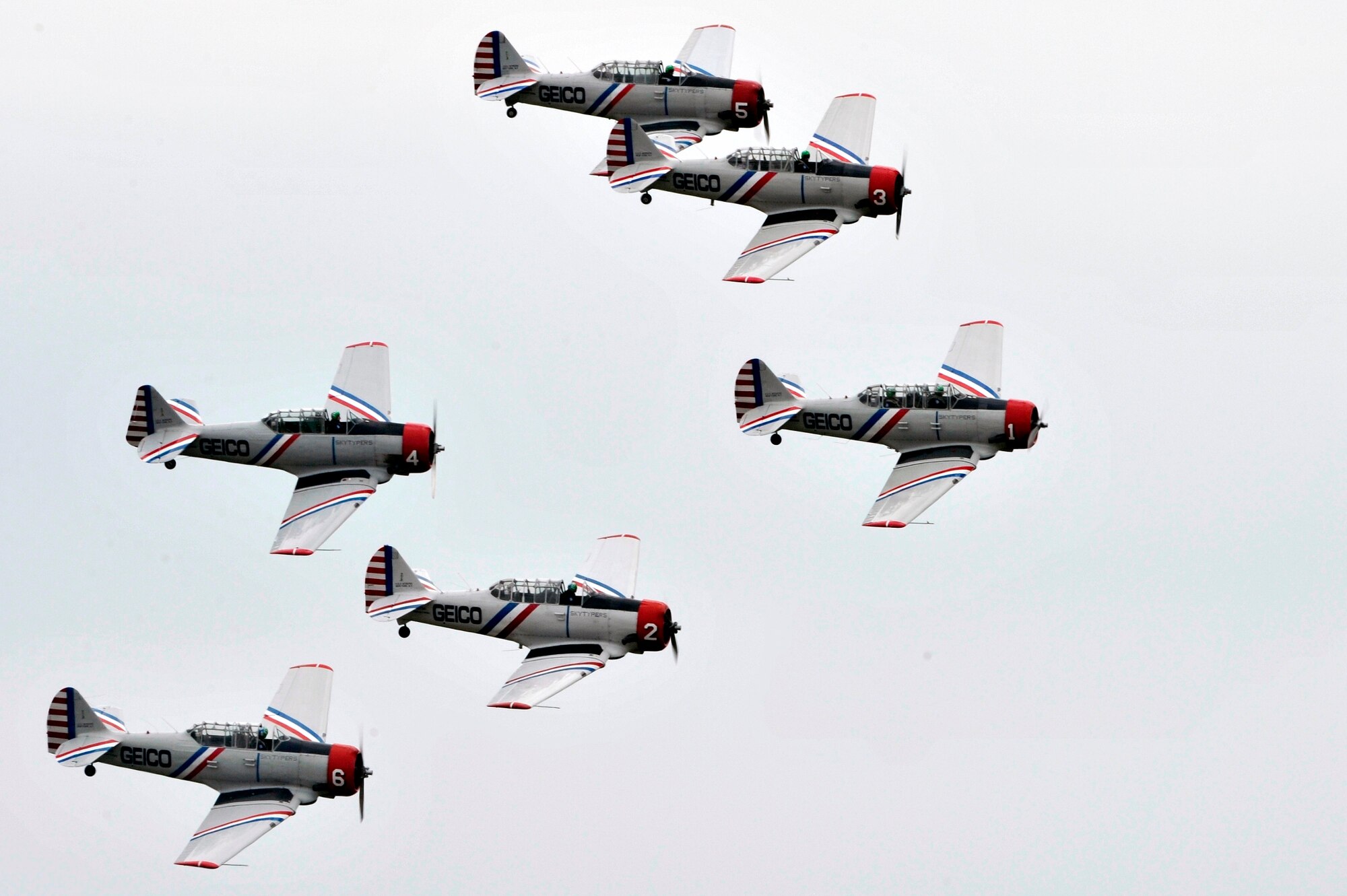 GEICO Skytypers performs for the crowd during the 2011 Joint Service Open House here May, 20. JSOH affords the public an opportunity to meet the men and women of the Armed Forces and to see military equipment through the efforts of active duty guard and reserve service members, as well as civilians employees, retirees and family members. (U.S. Air Force photo by Senior Airmen Perry Aston) (Released)