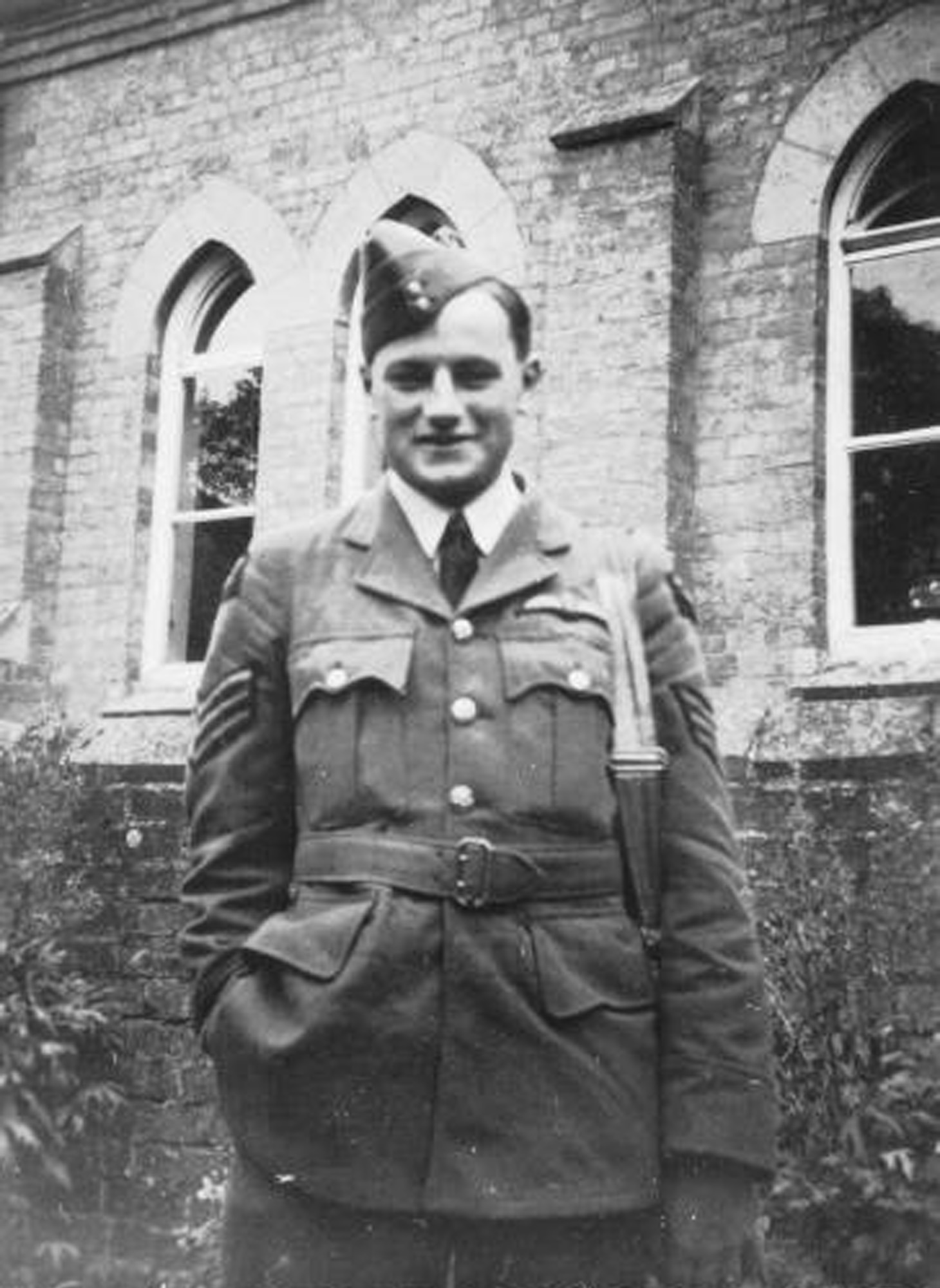 ROYAL AIR FORCE FELTWELL, England -- Photo of Sgt. James A. Ward, in front of a church at Hockwold, England, was the first New Zealander awarded the Victoria Cross; the British equivalent of the Medal of Honor. Sergeant Ward was stationed at RAF Feltwell with the Royal New Zealand Air Force No. 75 Squadron during World War II. He was awarded the medal for his heroic actions on July 7, 1941, when his Wellington bomber caught fire from an enemy attack. (Courtesy photo)