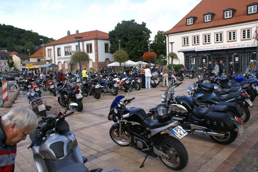 The Westpfalz Biker Day includes a motorcyle display in front of  Landstuhl?s Stadthalle May 29.                