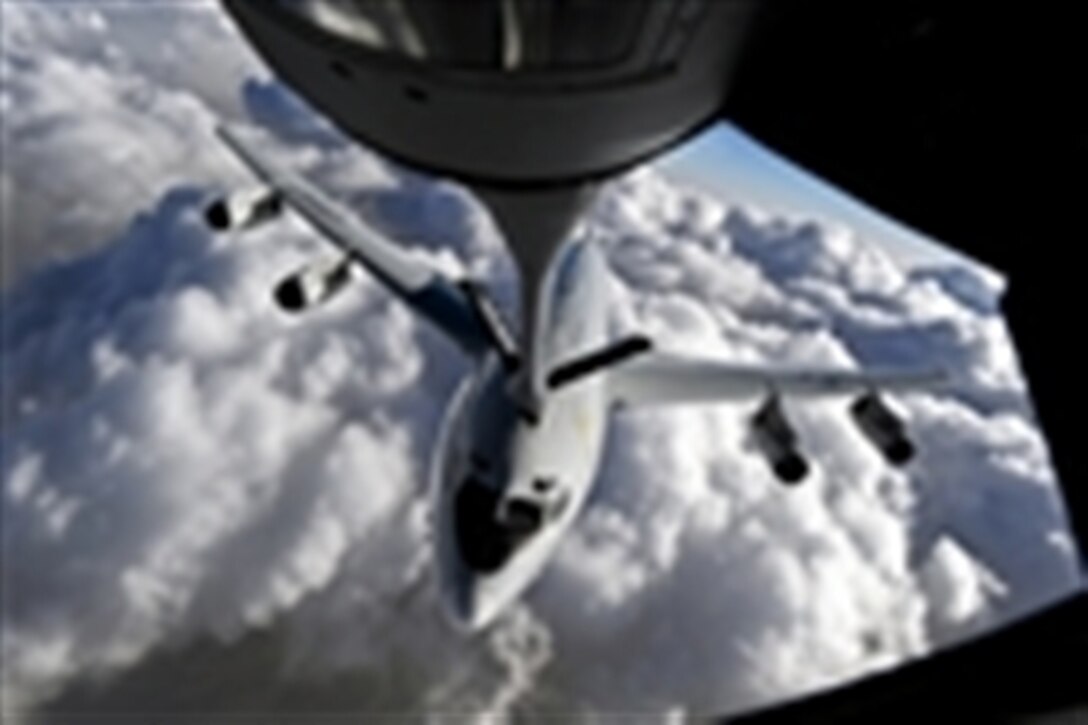 A U.S. Air Force E-8C Joint Surveillance Target Attack Radar System, also known as a Joint STARS aircraft, receives fuel from a KC-135 Stratotanker during a mission over Afghanistan, May 17, 2011. The JointSTARS is assigned to the 7th Expeditionary Airborne Command and Control Squadron; the Stratotanker is assigned to the 340th Expeditionary Air Refueling Squadron.