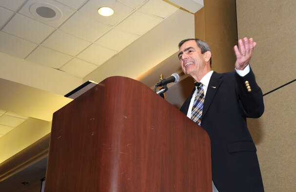 Hilton Head Island, S.C. -- Retired Col. Lee Ellis, a former prisoner of war, was the keynote speaker at the most recent installment of the South Region Yellow Ribbon Program May 21-22, a workshop designed to provide reserve families with the skills they need to deal with a family member's deployment. (U.S. Air Force photo/Staff Sgt. Shawn Rhodes)
